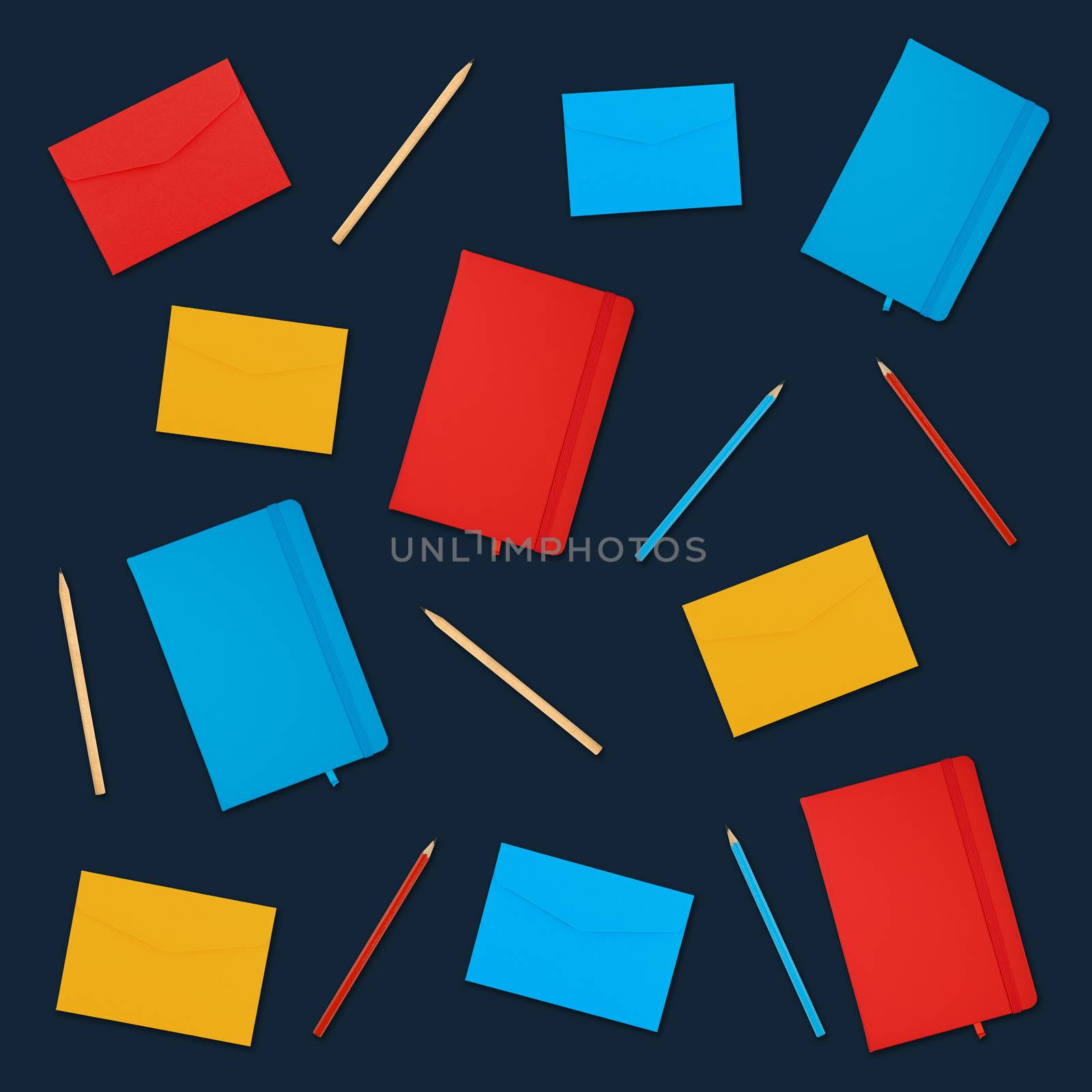 Pattern of multicolor notebooks and pencils by BreakingTheWalls