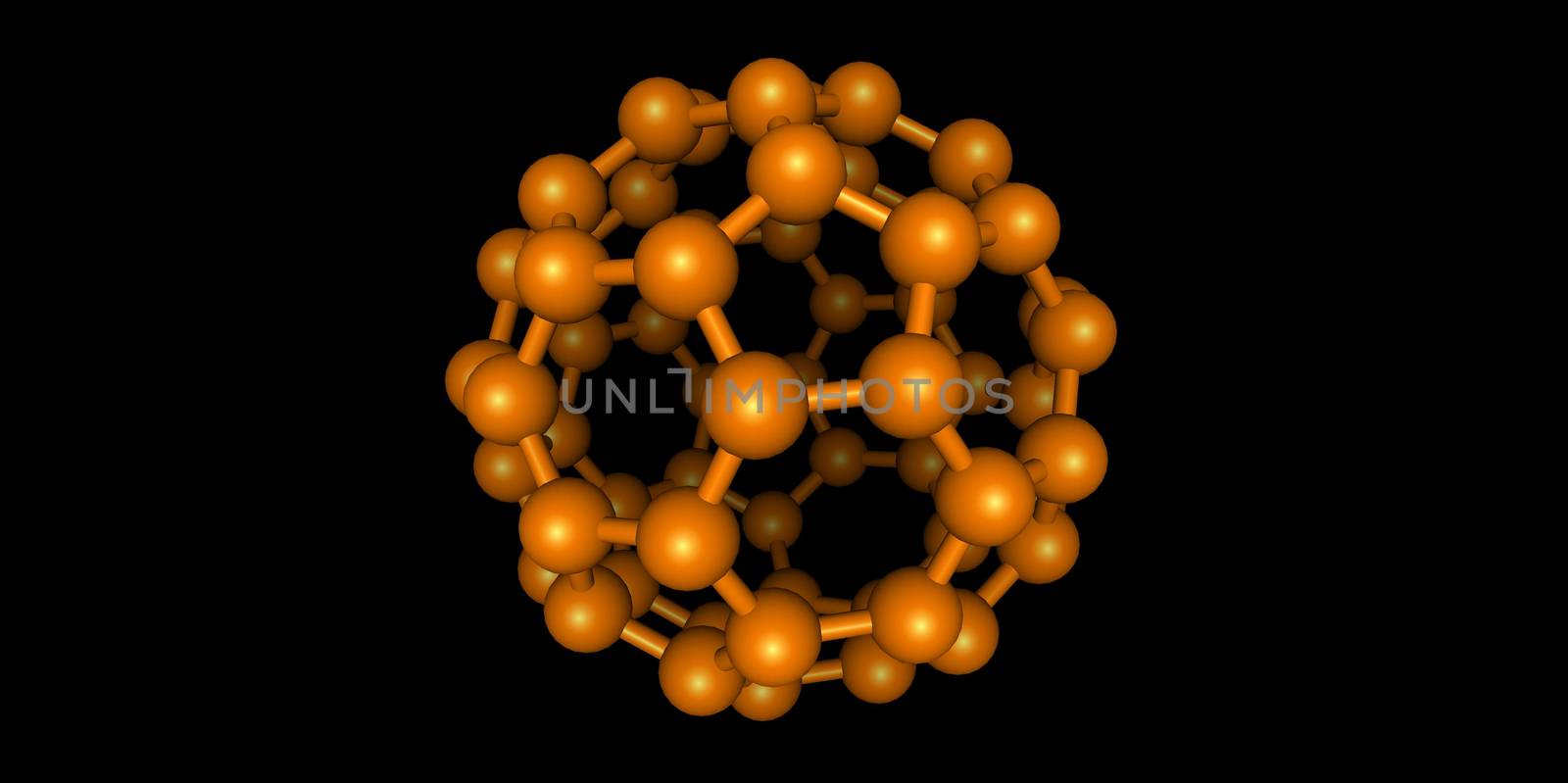 Bucky Ball molecular model with atoms