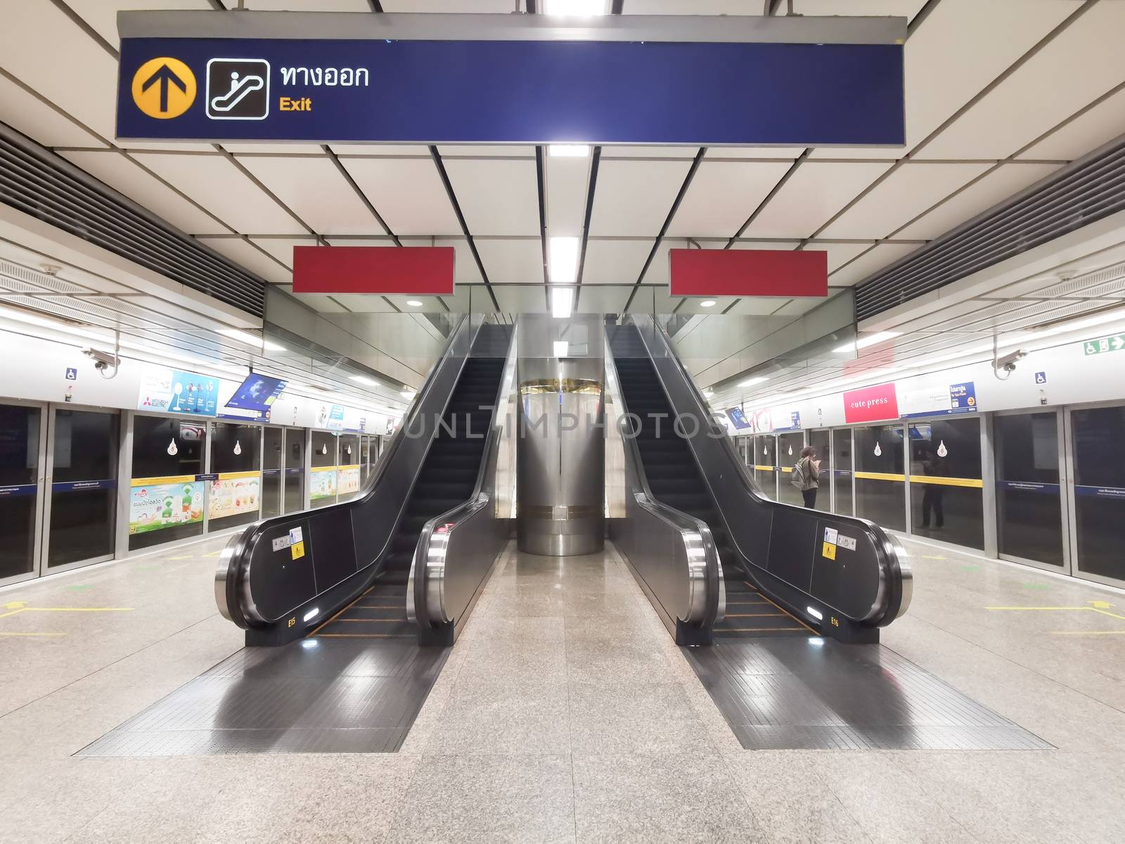 Editorial: Bangkok, Thailand, 5th Sep 2020. The escalator at MRT Station, transportation of Bangkok, Thailand.