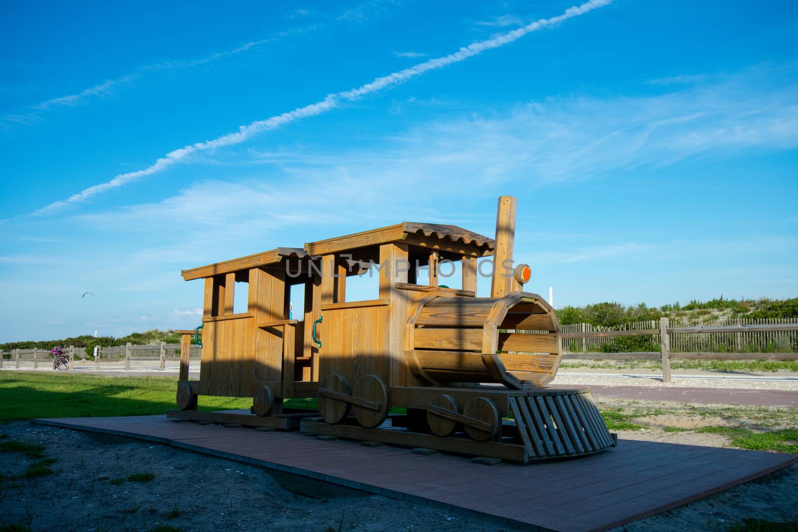 A Wooden Train on the Beach in Wildwood New Jersey by bju12290