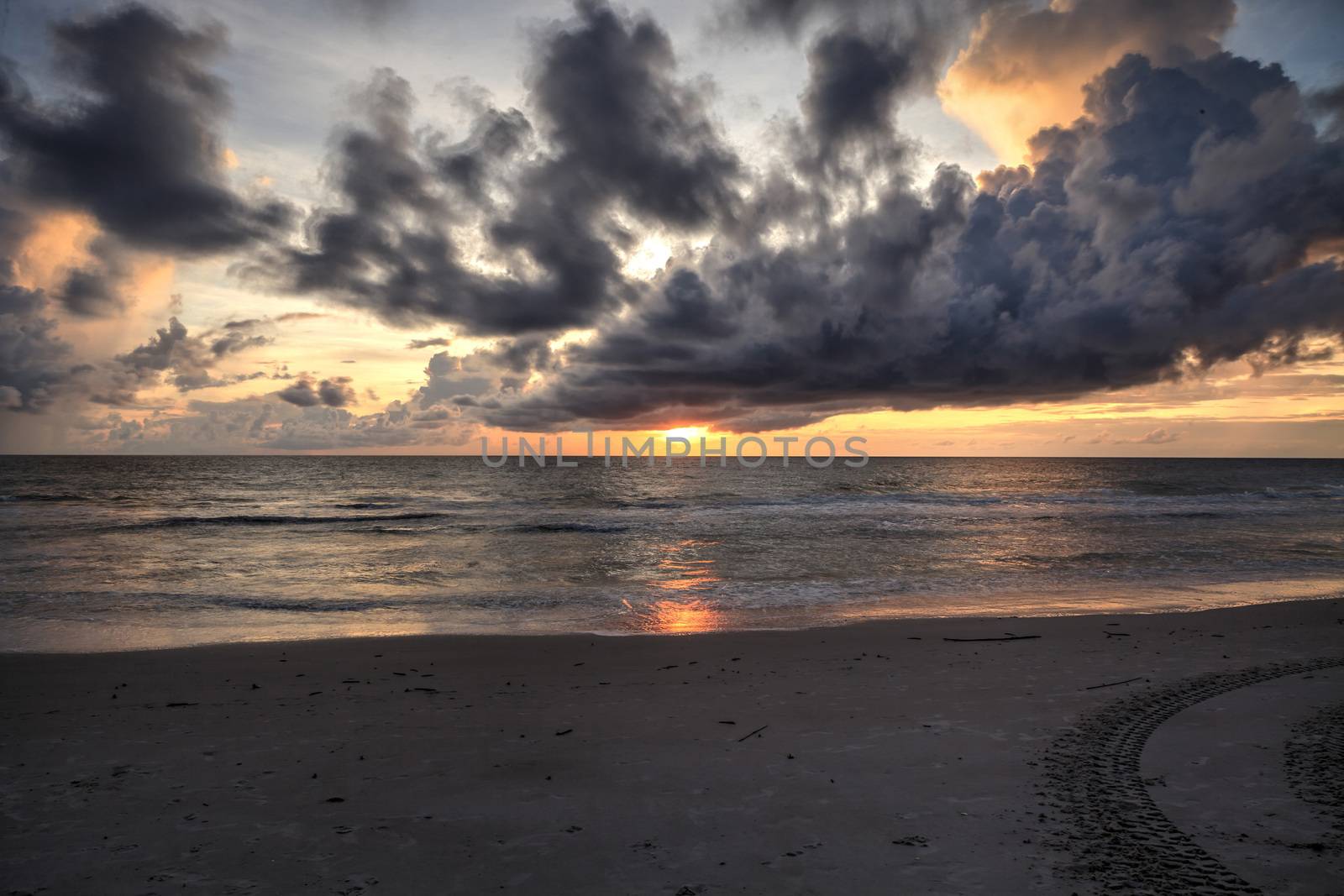 Sunset over the White sand at Delnor Wiggins State Park in Naples, Florida.