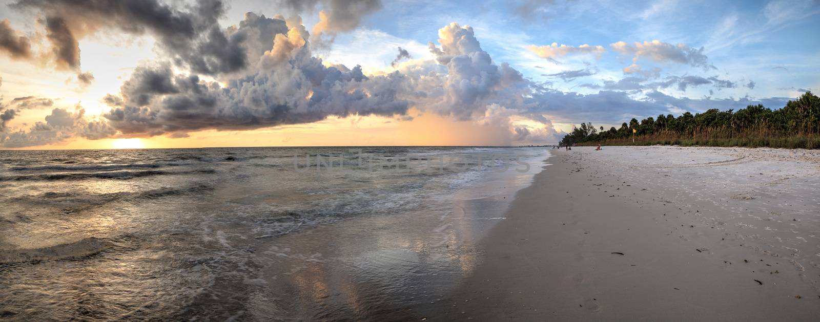 Sunset over the White sand at Delnor Wiggins State Park in Naples, Florida.