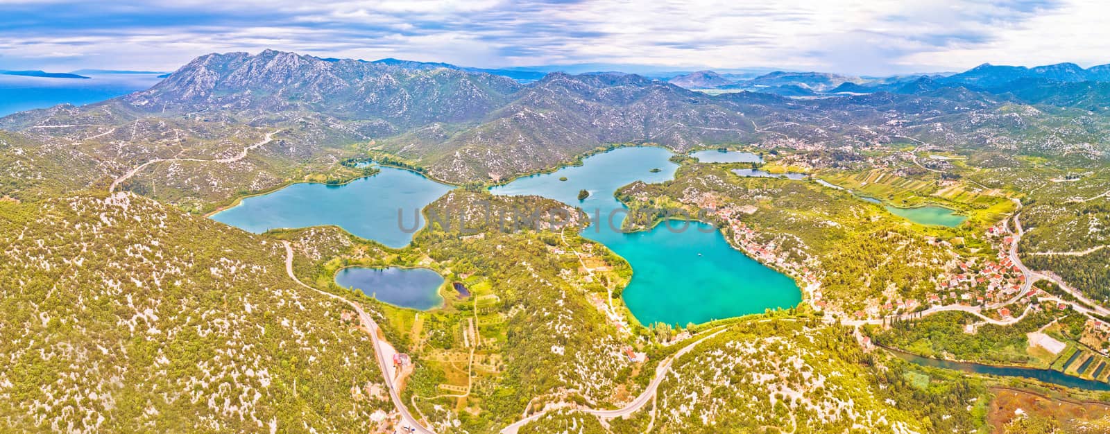 Bacina lakes landscape aerial panoramic view, southern Dalmatia region of Croatia
