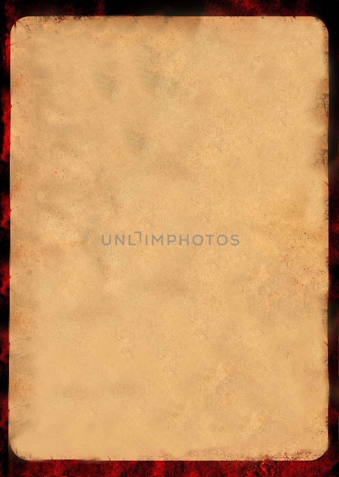 Aged parchment paper yellow brown with burnt edges and spots .Textures or background