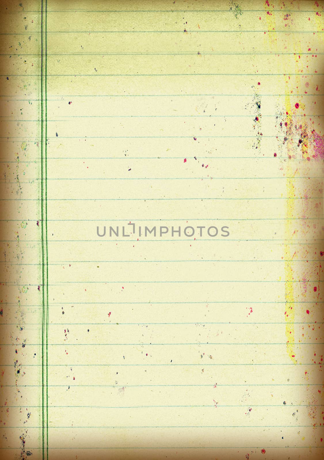 Torn from a notebook stained with colored paint sheet .Texture or background