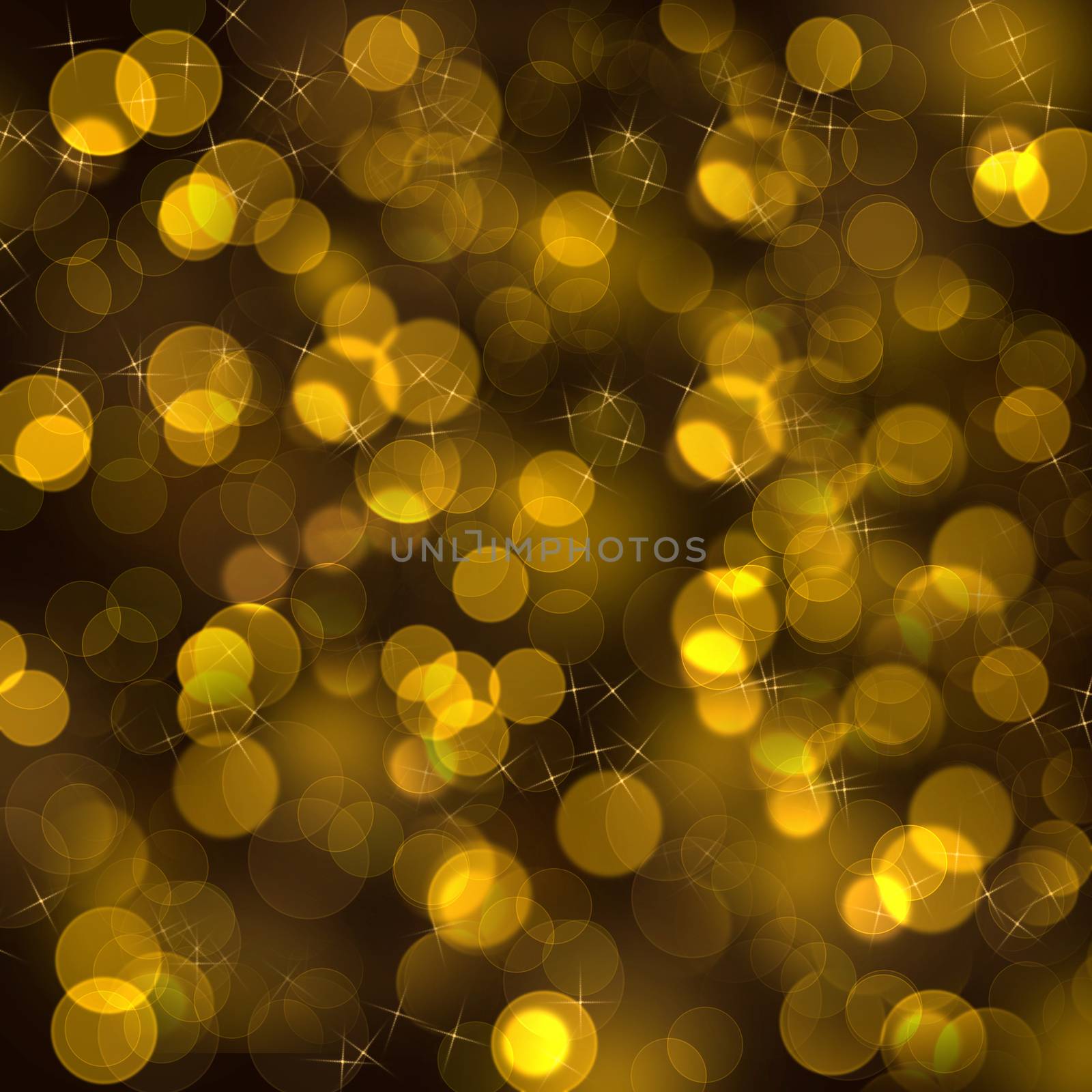 Unfocused circles and gold stars on a black background.Texture or background