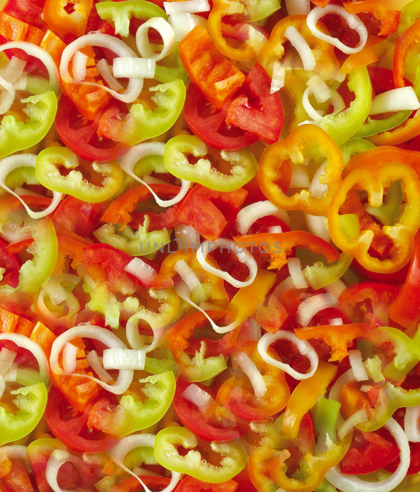 Prepared chopped ingredients of homemade sweet pepper for salad close up
