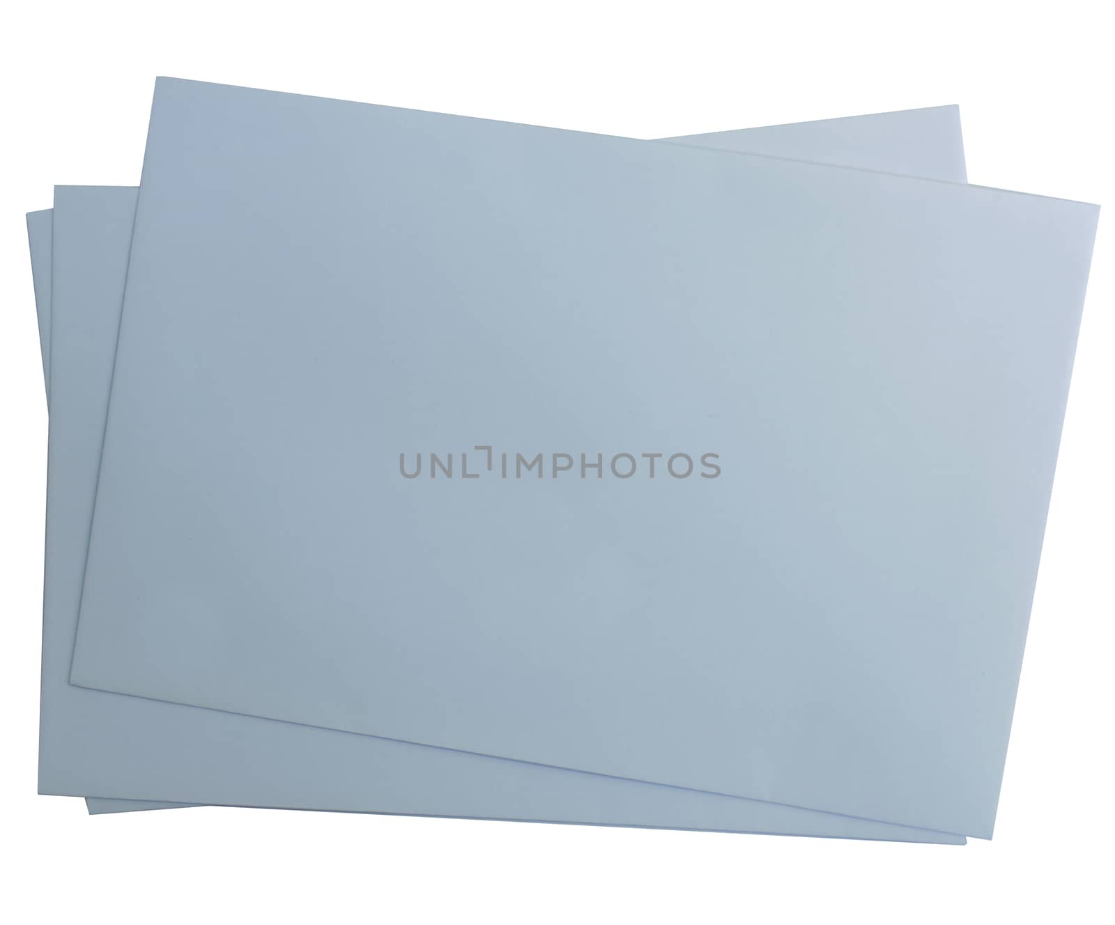 Three sheets of grey paper isolated on a white background.Texture or background