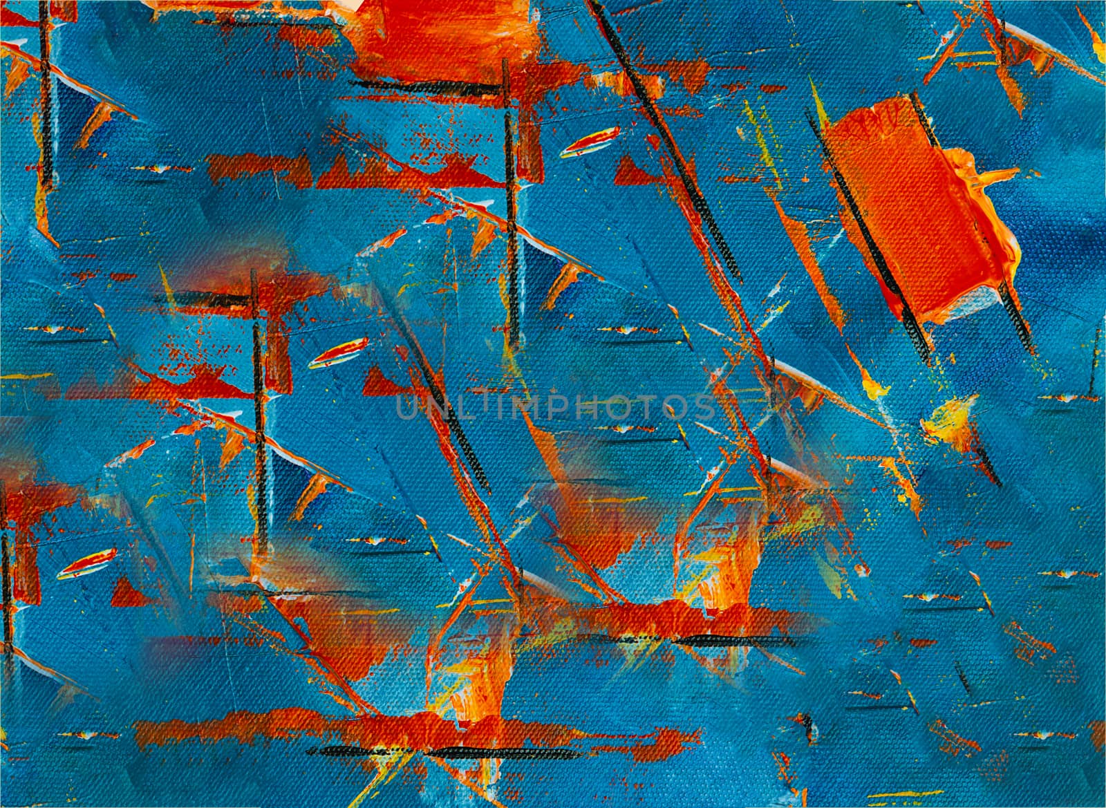 Orange-blue abstract composition on canvas .Texture or background