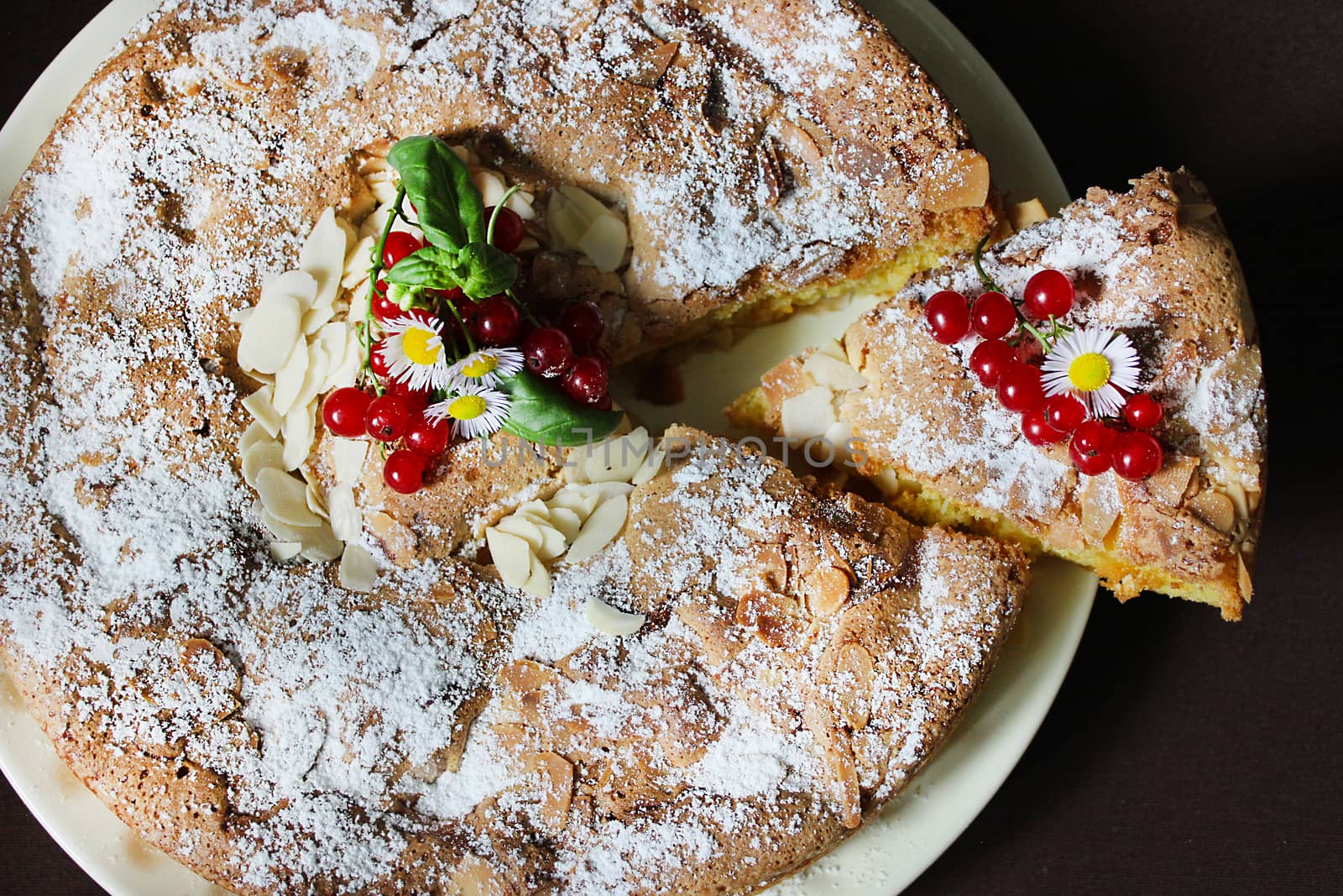 Sweet Apple pie sprinkled with powdered sugar