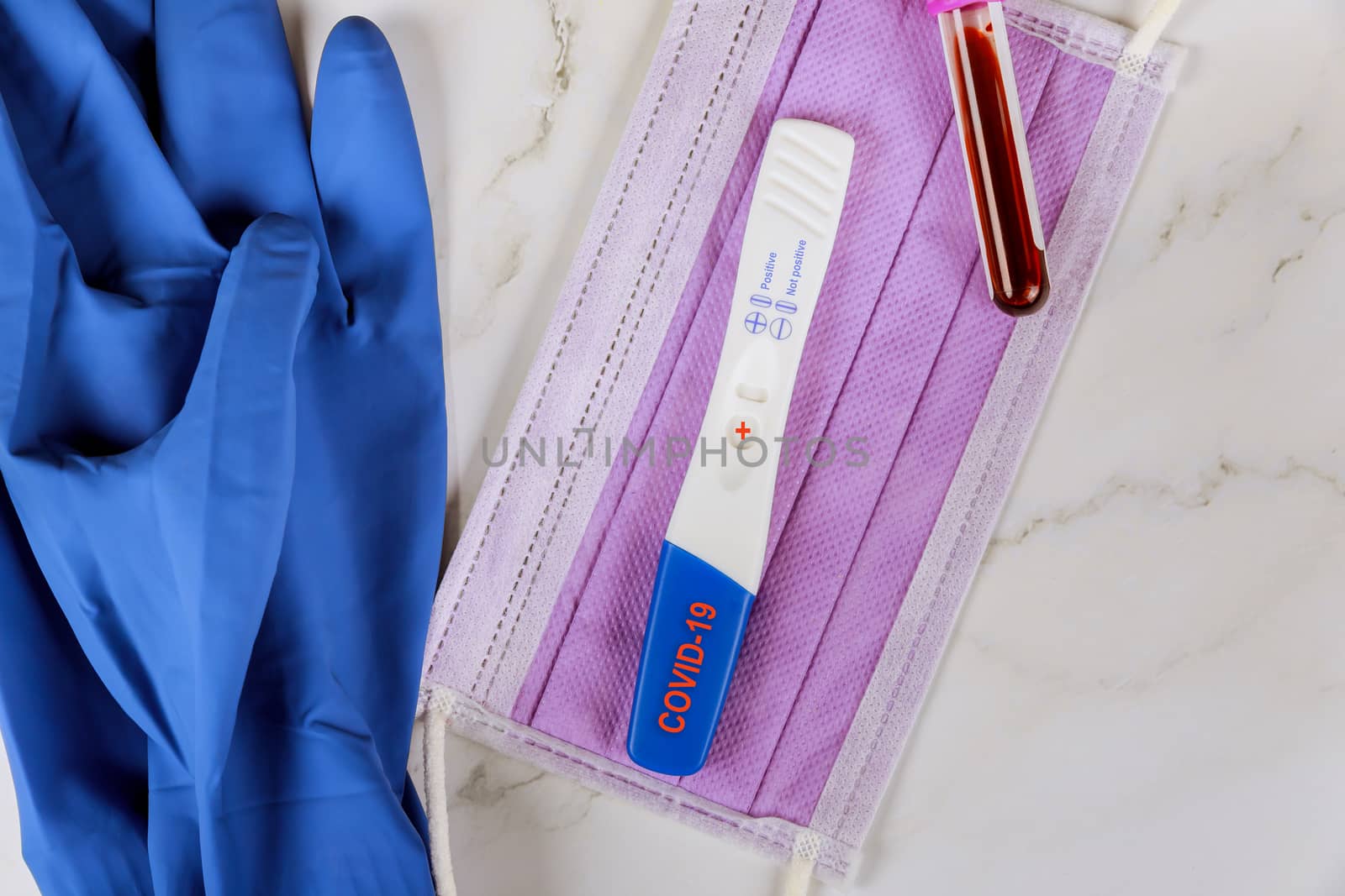 Coronavirus COVID-19 sample in vial rapid test tube sterile surgical mask