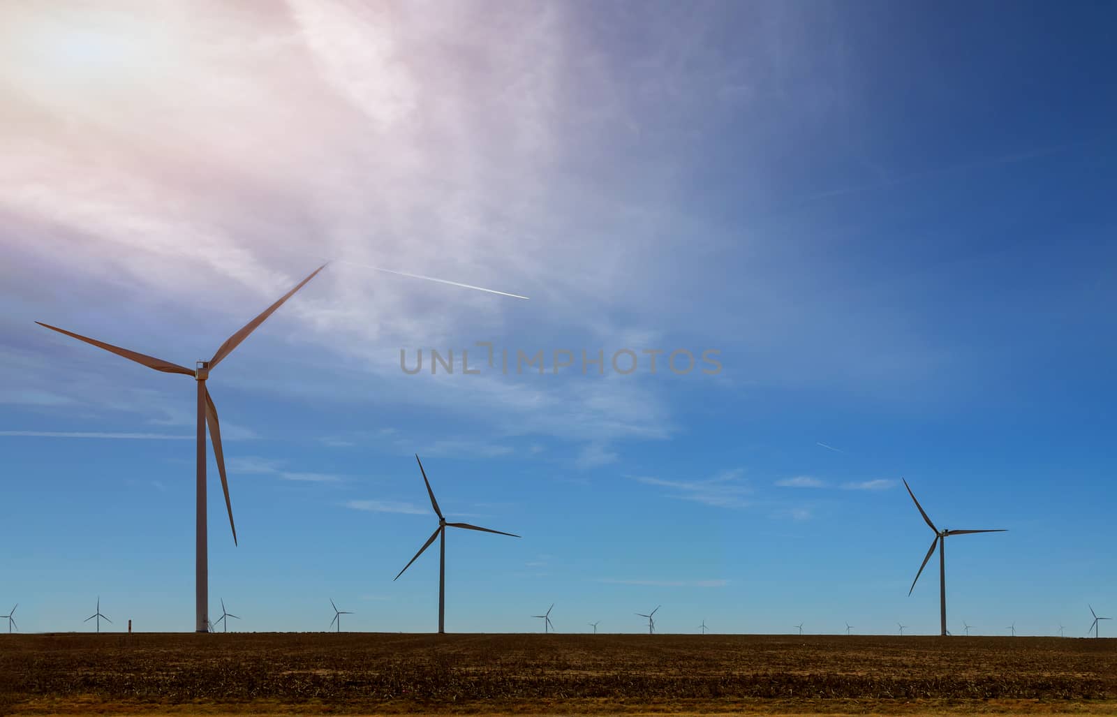 Windmills in the West Texas wind clean renewable energy power