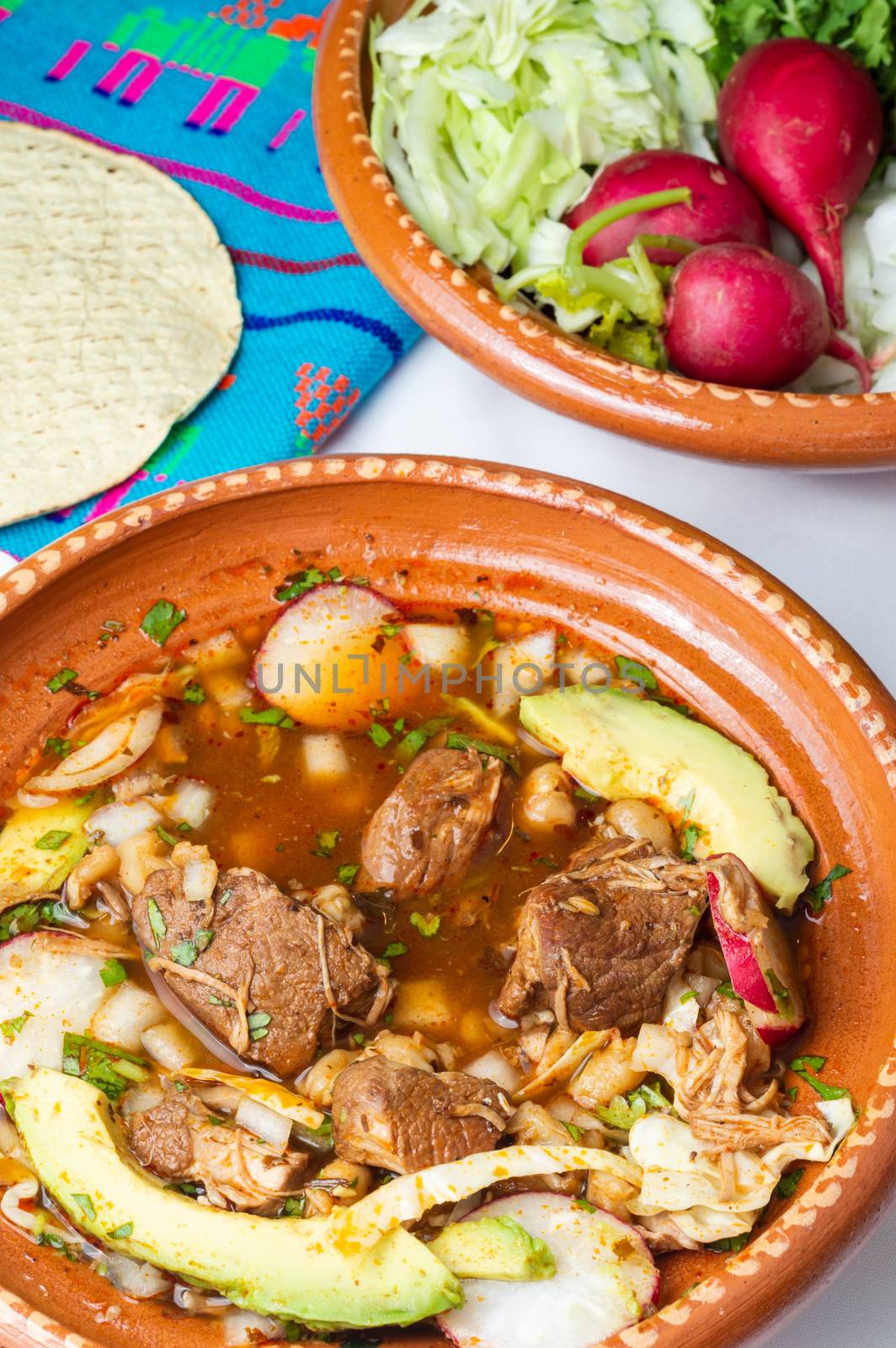 Mexican red pozole, traditional stew of the Aztecs by RobertPB