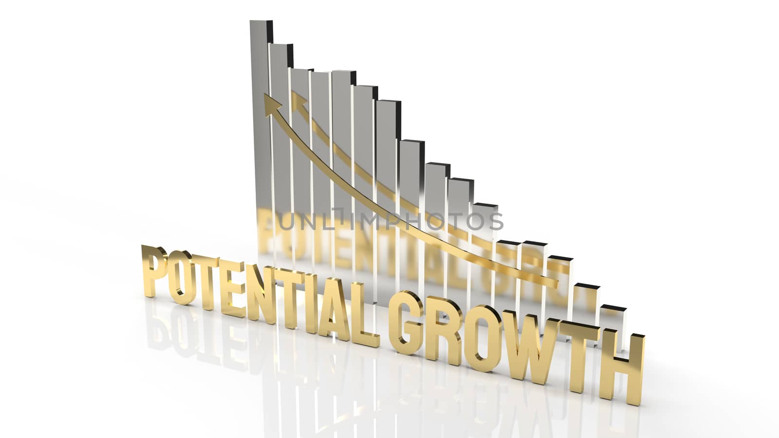 The gold text  potential growth on white background for business content 3d rendering.

