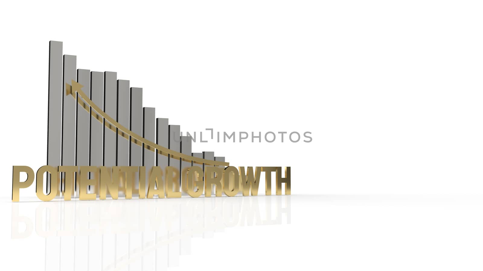 The gold text  potential growth on white background for business content 3d rendering.

