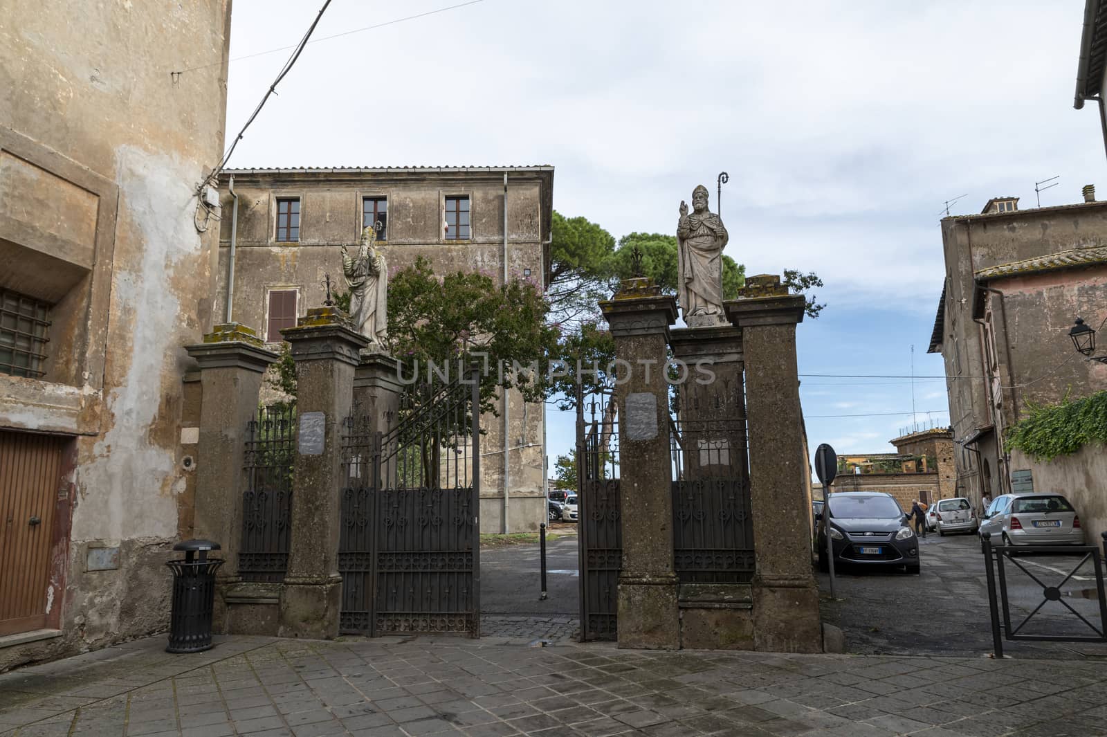 nepi,italy september 26 2020:municipality of nepi ecologioco office near the cathedral