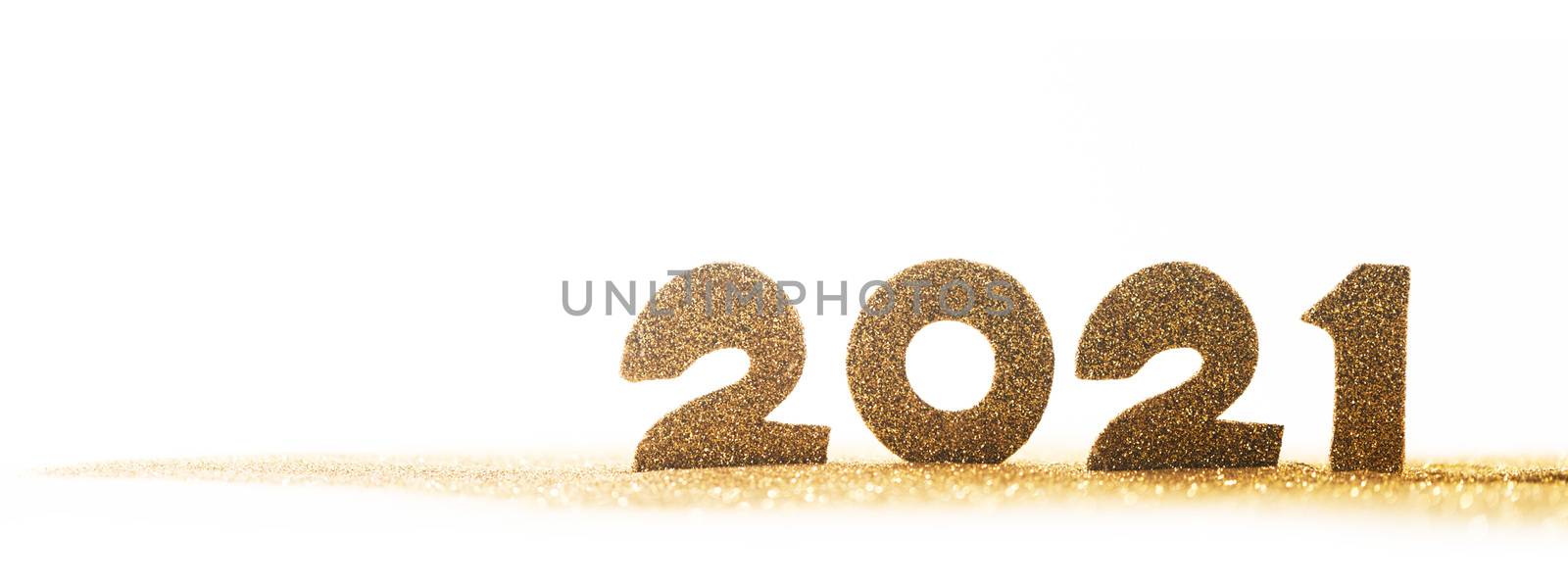 Happy new year 2021 celebration, glitter numbers isolated on white background