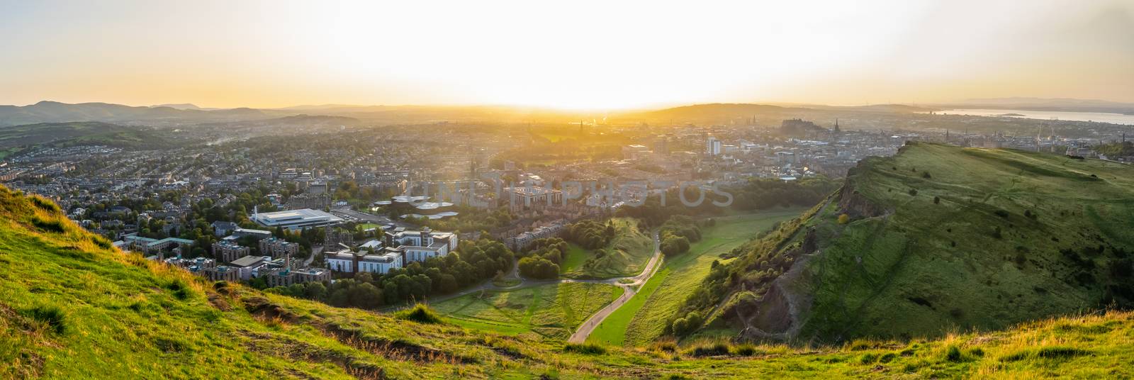 Panorama Of The Edinburgh, Scotland Skyline During A Beautiful Summer Sunset