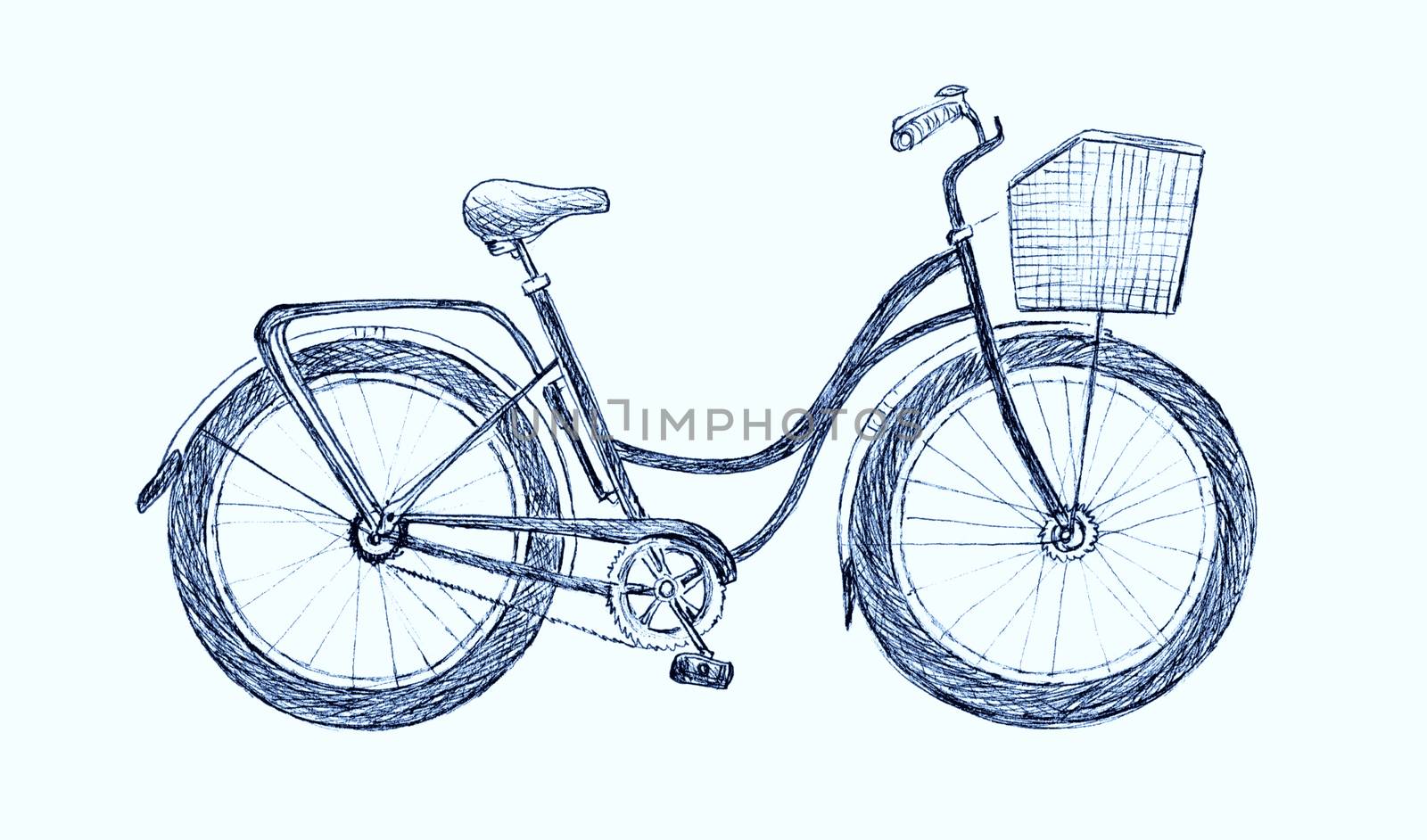 Vintage road bicycle hand drawn illustration. Eco transport sketch isolated on light background. by sshisshka