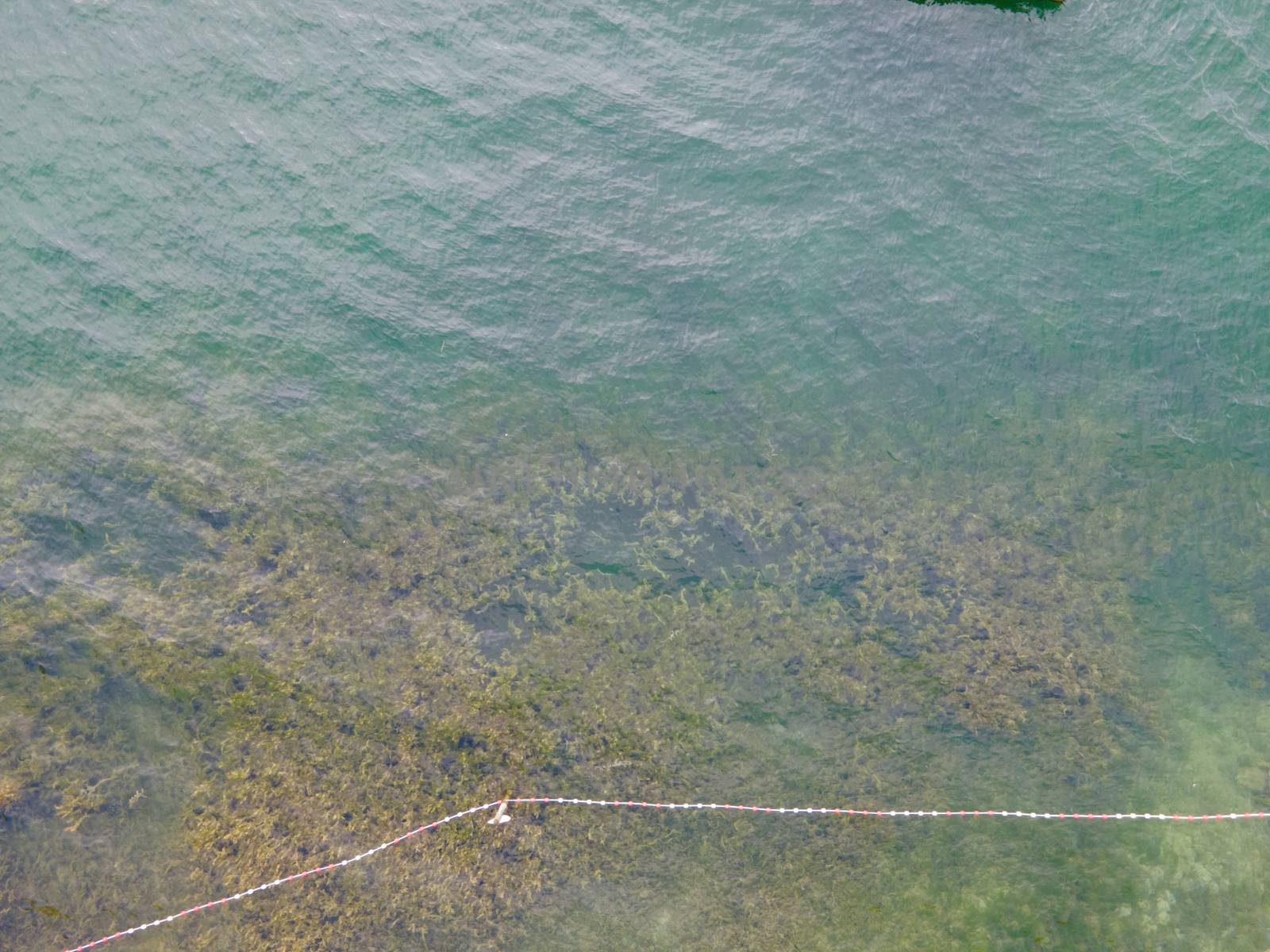 Drone shot over water. Background of lake. Birds view