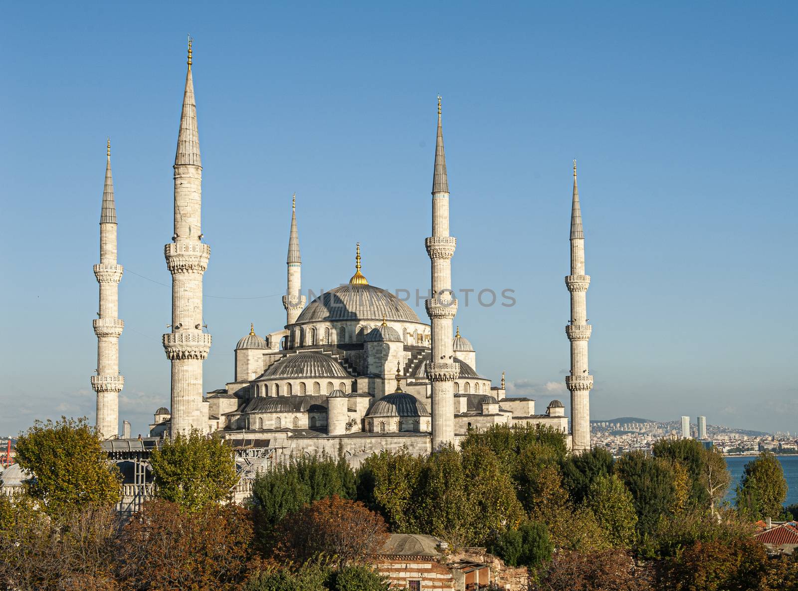Blue Mosque lit by a evening sun, Istanbul, Turkey