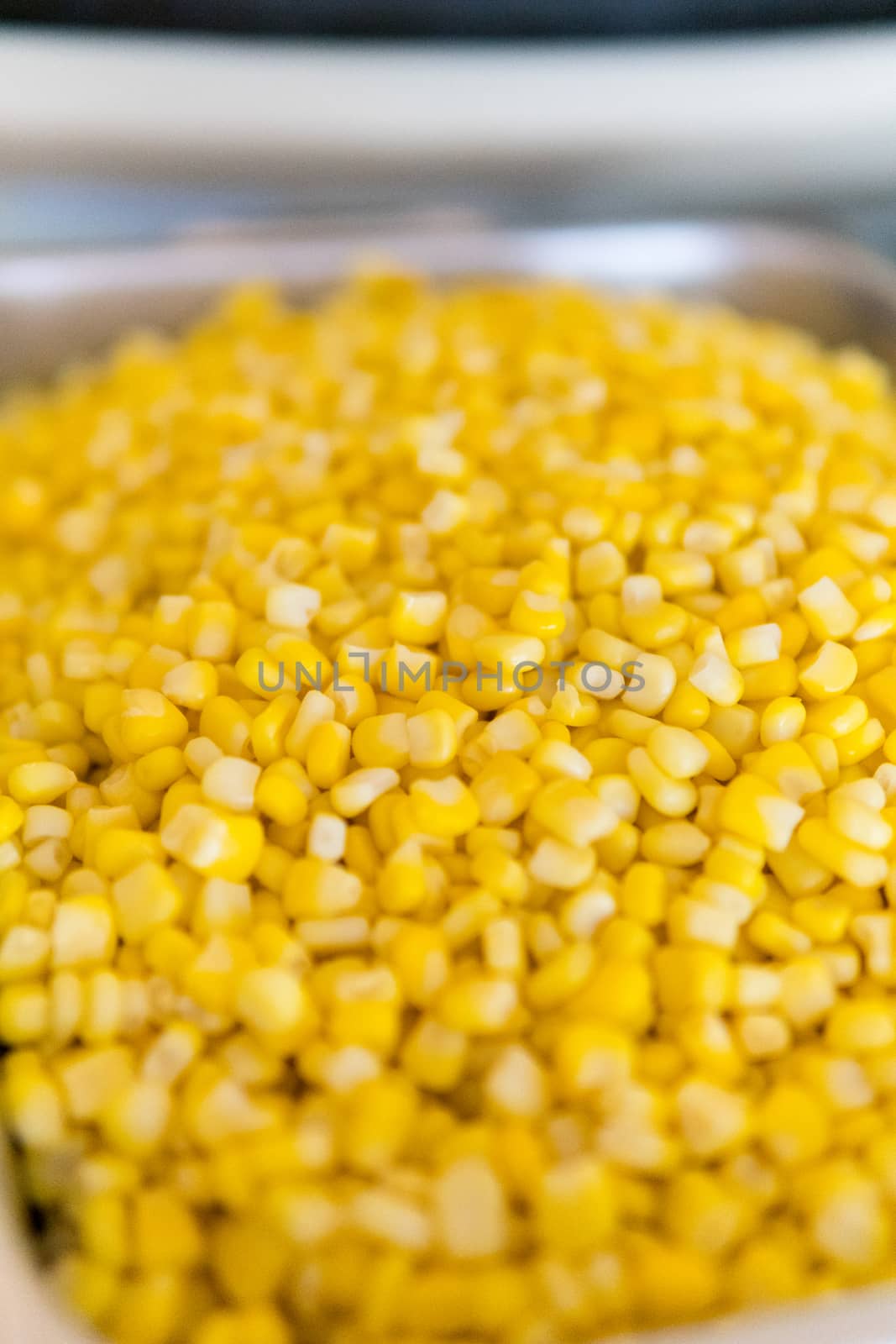 Boiled Corn grain in a tray