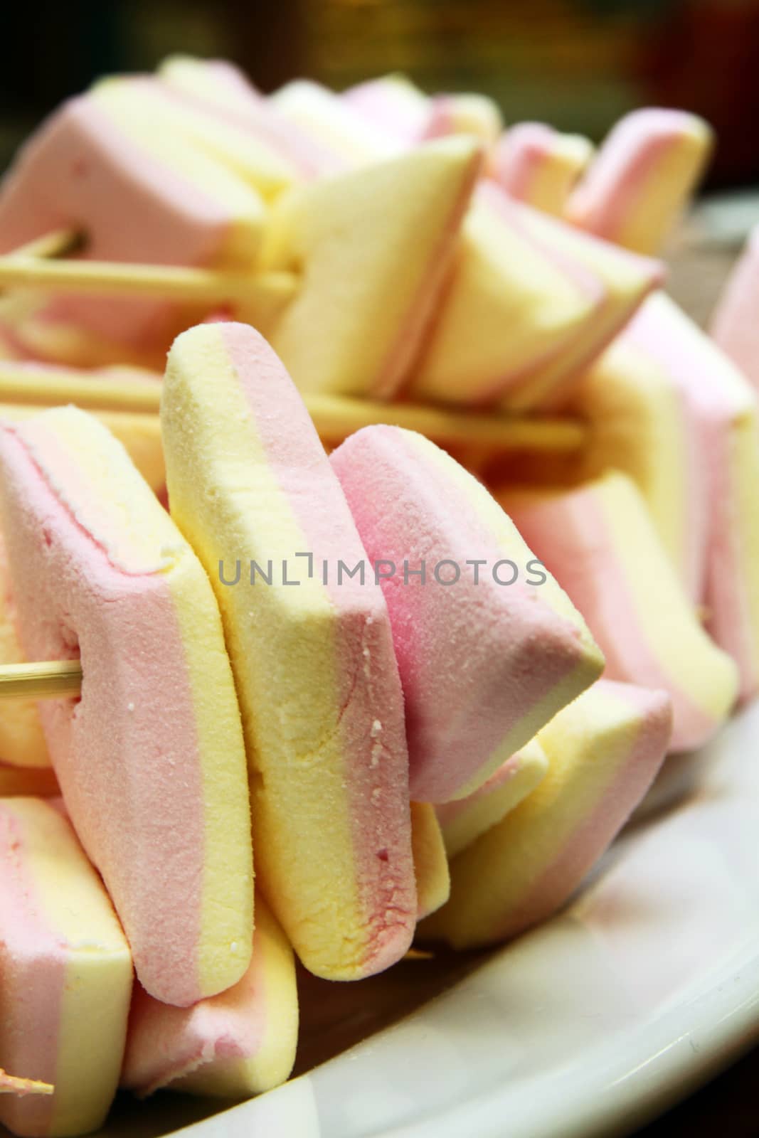 Marshmallows sweet candy on a stick