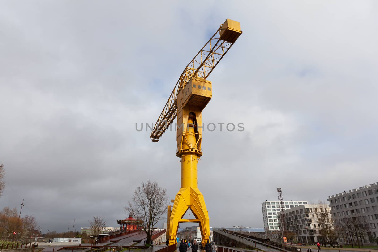 Nantes, France: 22 February 2020: Giant Yellow Crane