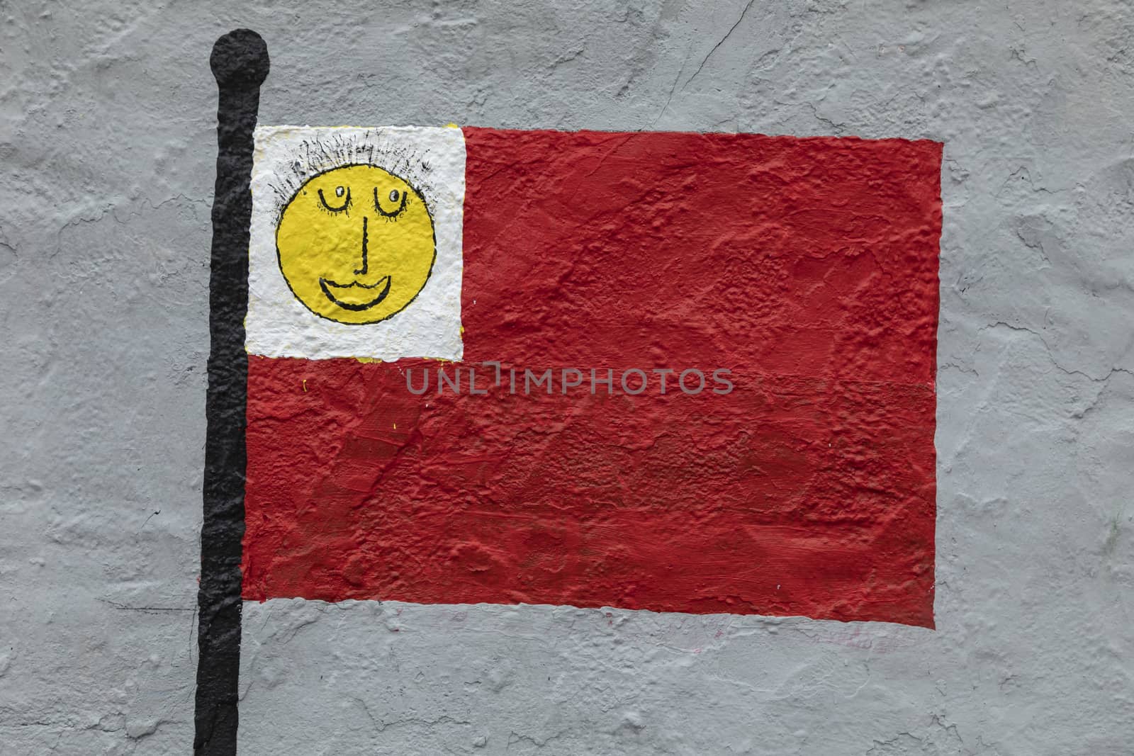 Childish style drawing, of the flag of Taiwan, painted on a wall.