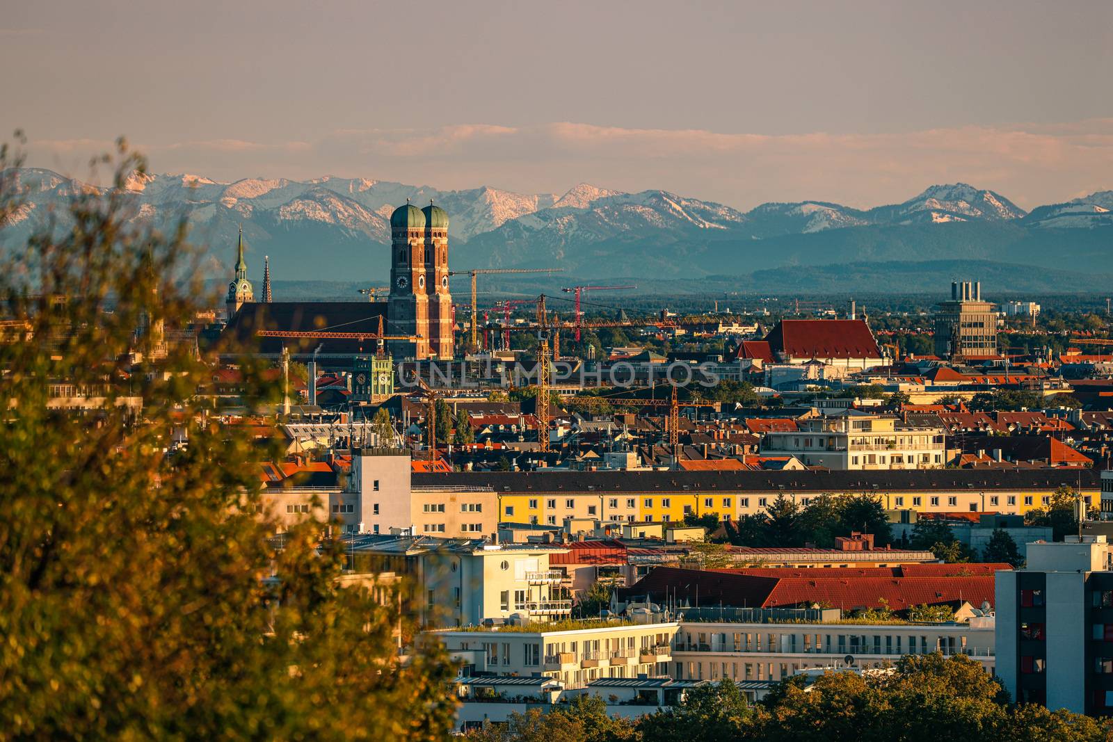 Landmark Frauenkirche in Munich with Alps Panorama by COffe