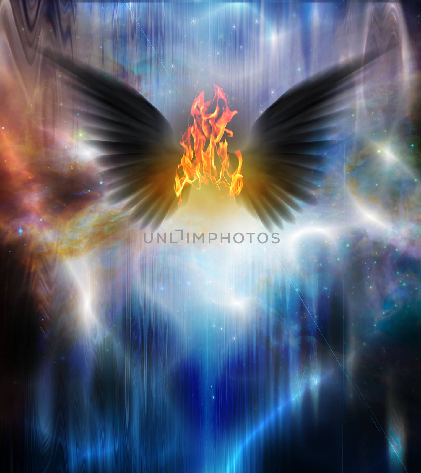 Black winged being of fire by applesstock