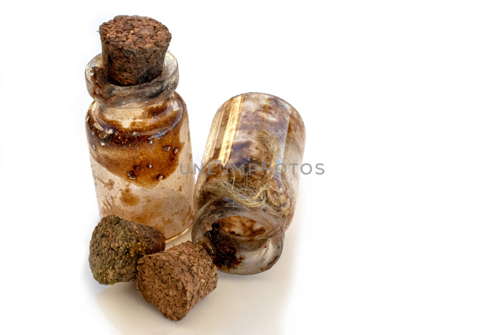 old potions with mold isolated on white background