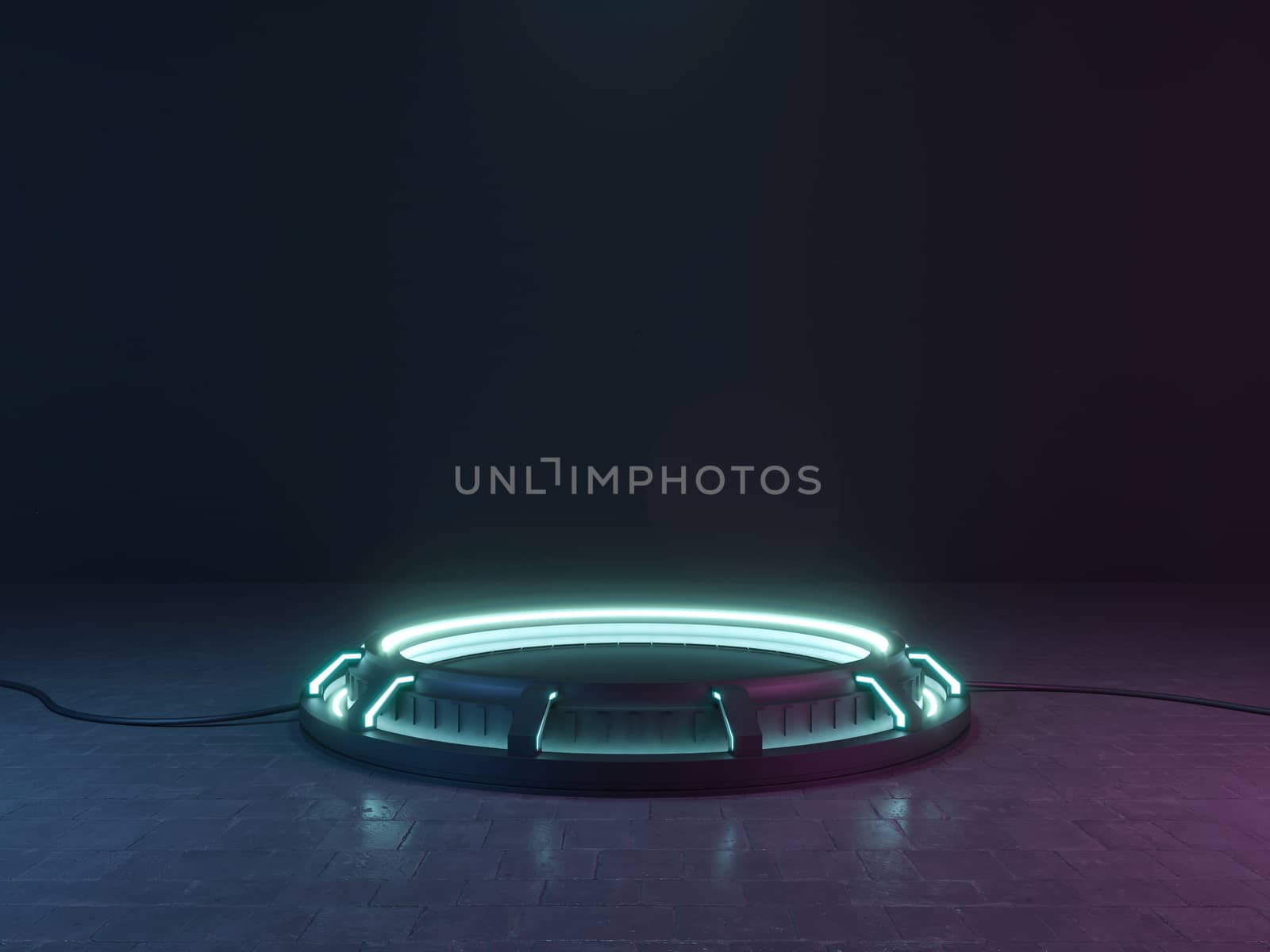 Futuristic Sci Fi Empty Stage neon. 3d rendering