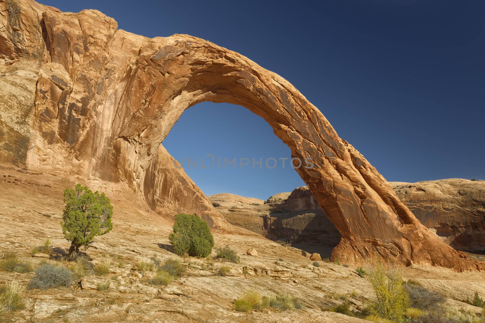 Desert view of Corona Arch, Utah.