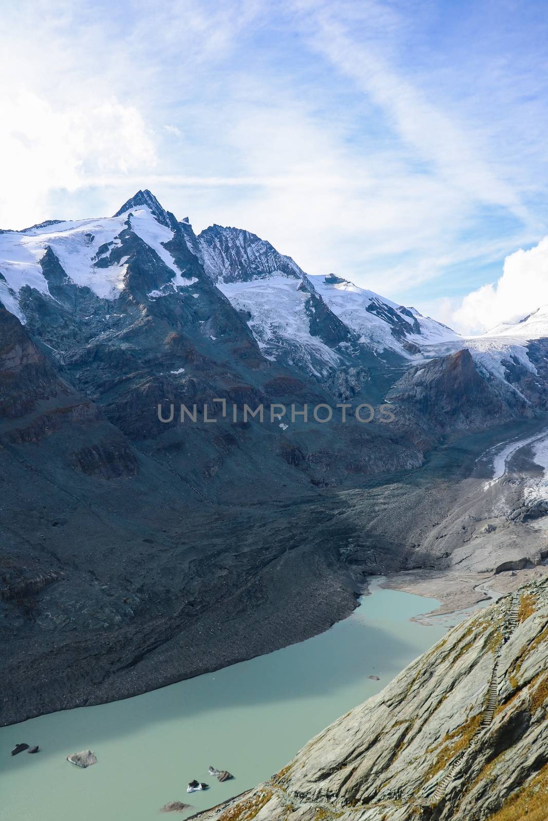 Nice view of Mount Grossglockner and melting glacier in Austria