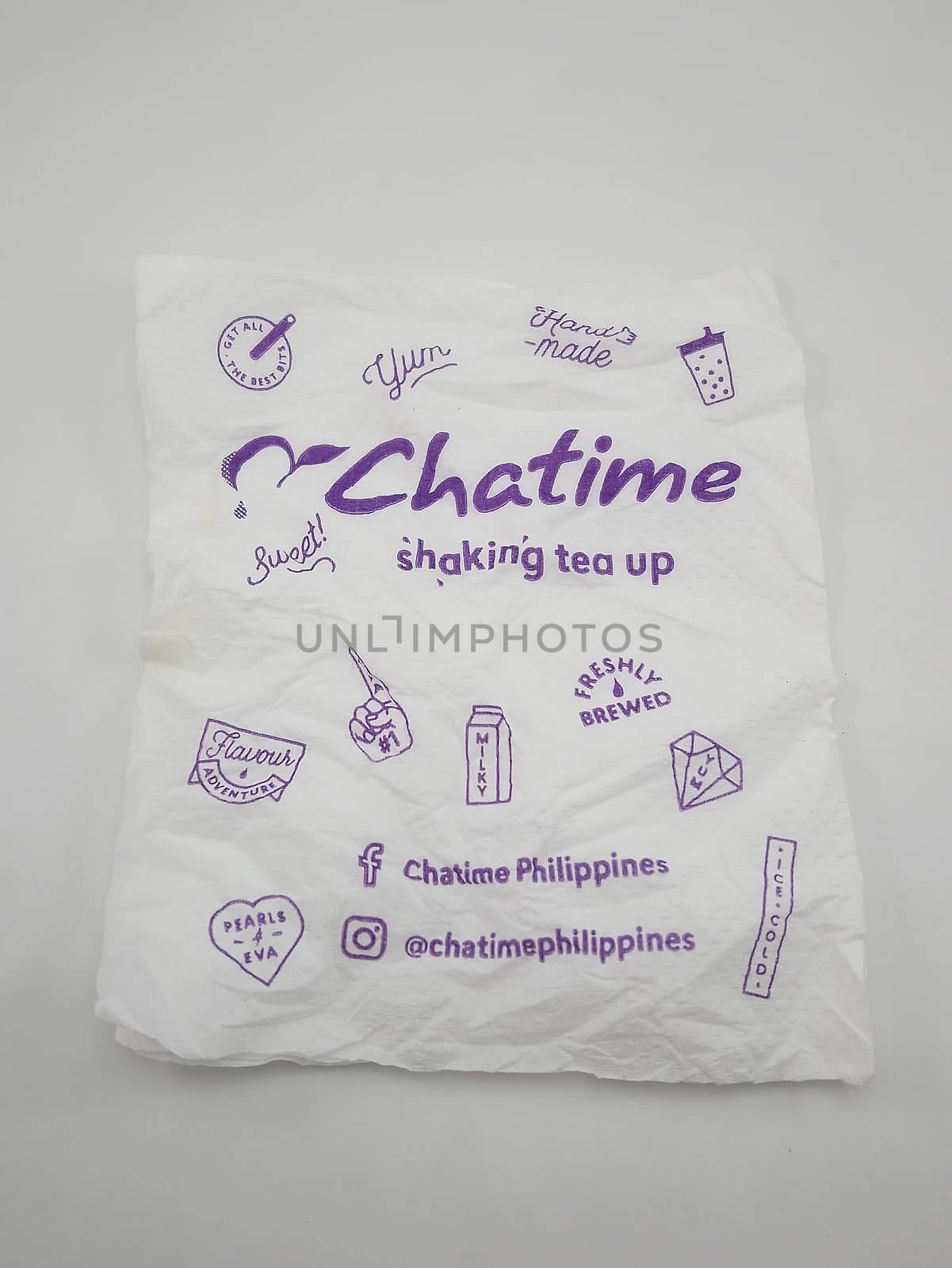 MANILA, PH - SEPT 24 - Chatime tissue paper napkin on September 24, 2020 in Manila, Philippines.