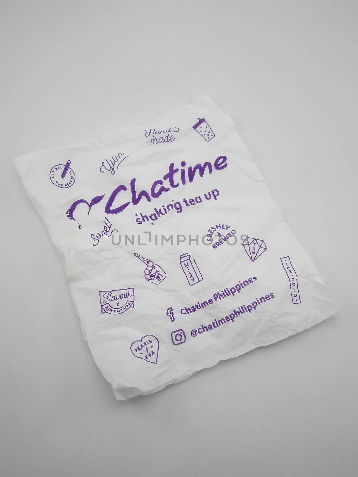 MANILA, PH - SEPT 24 - Chatime tissue paper napkin on September 24, 2020 in Manila, Philippines.