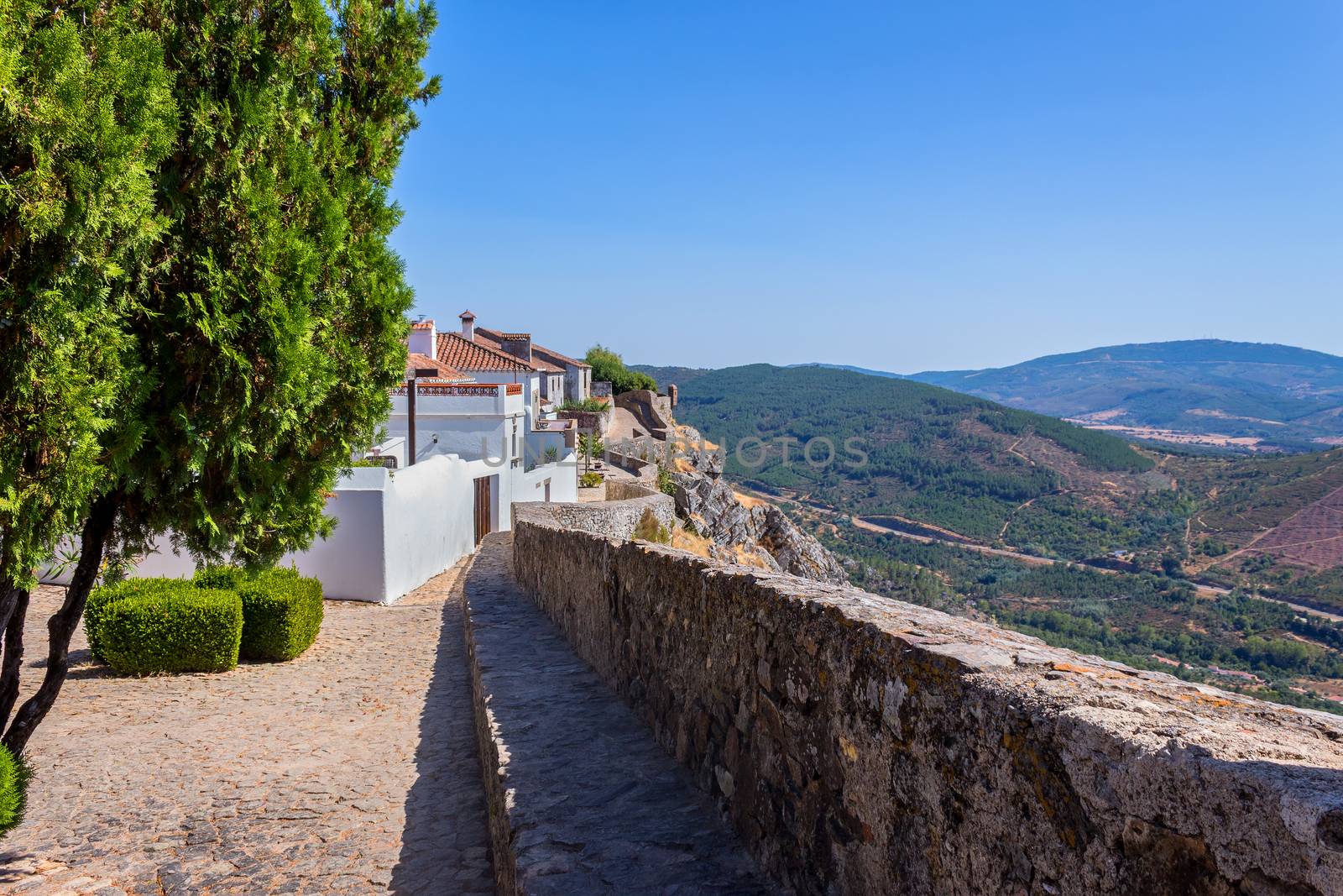 whitewashed houses at the medieval village of Marvao, Portugal.