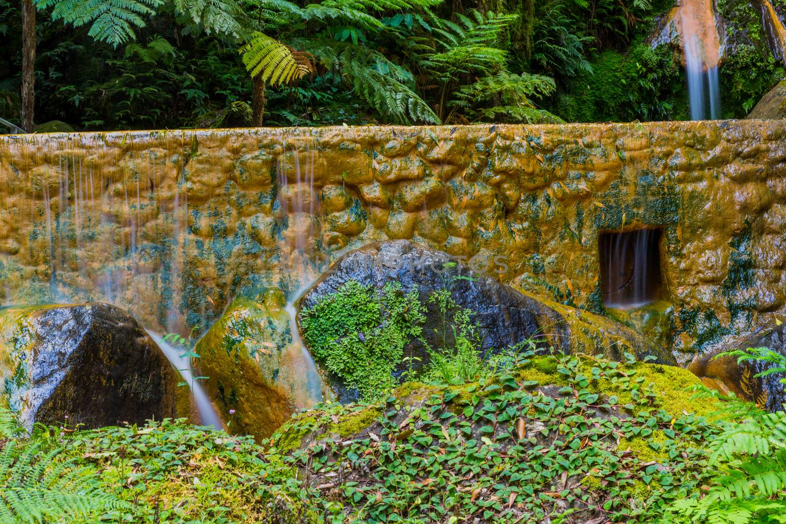 Waterfall in Caldeira Velha, ribeira grande, Natural Spa, Sao Miguel, Azores, Portugal