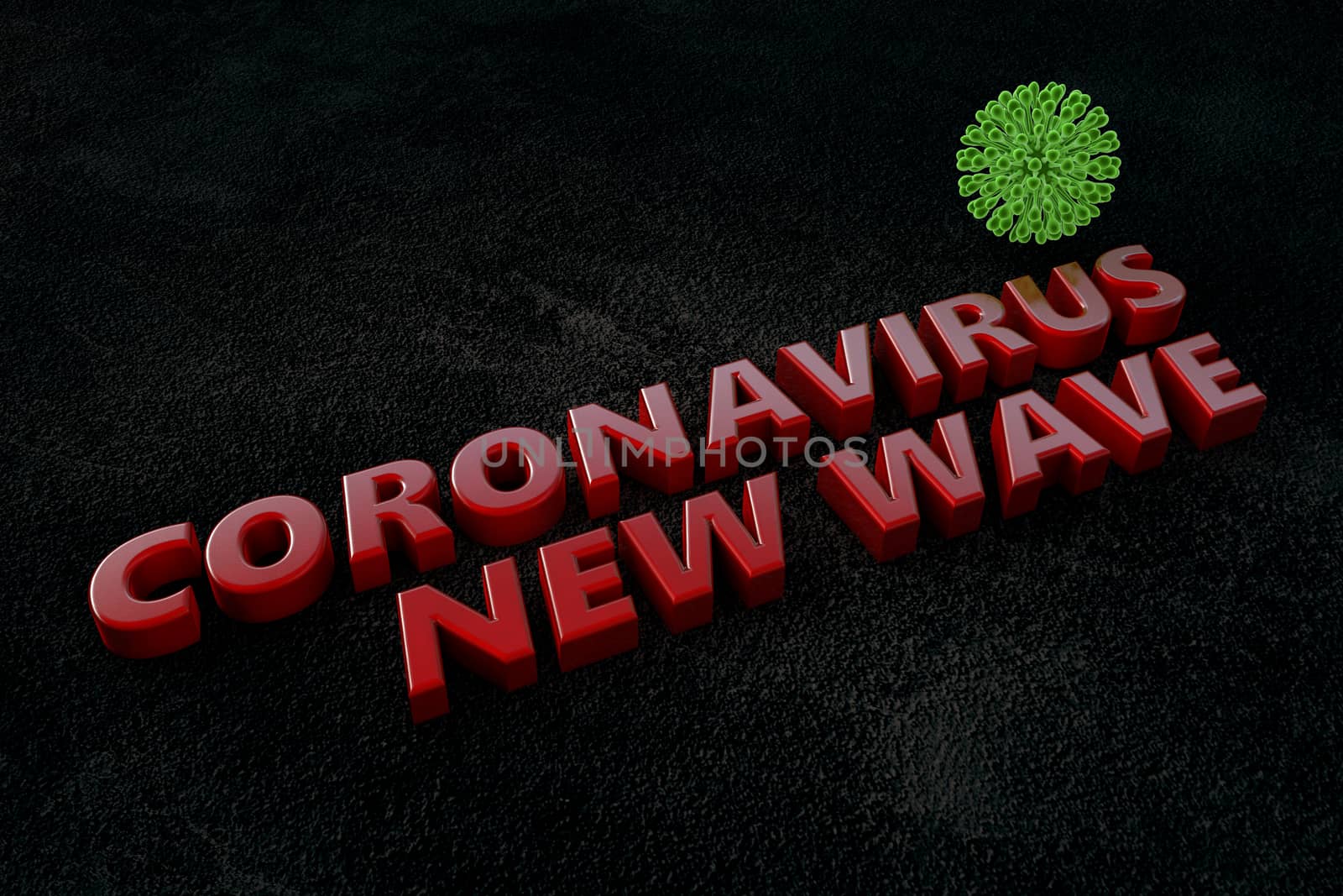 3D voluminous text on the asphalt warning of a new wave of coronavirus infection