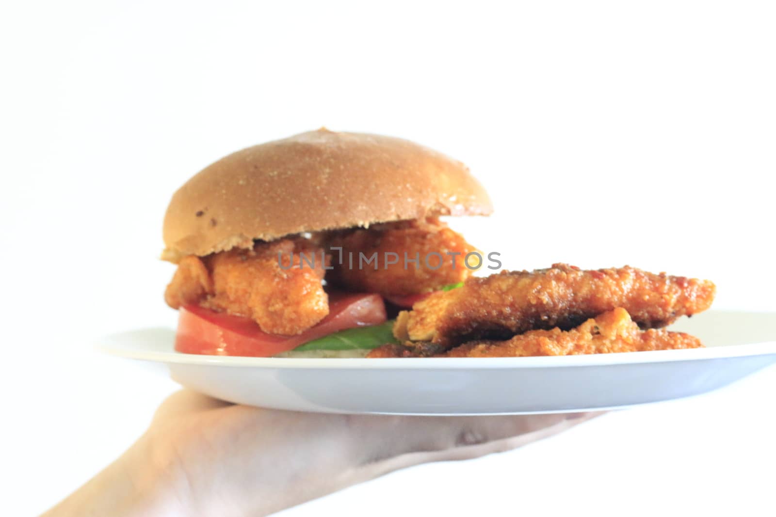 buffalo chicken burger on a kaiser bun. High quality photo