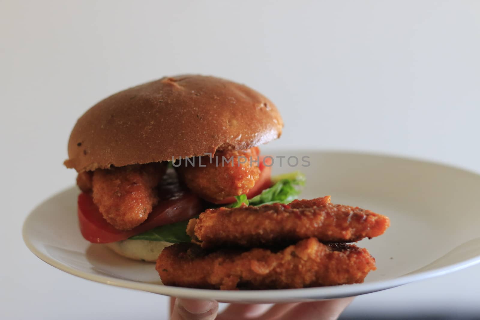 buffalo chicken burger on a kaiser bun by mynewturtle1