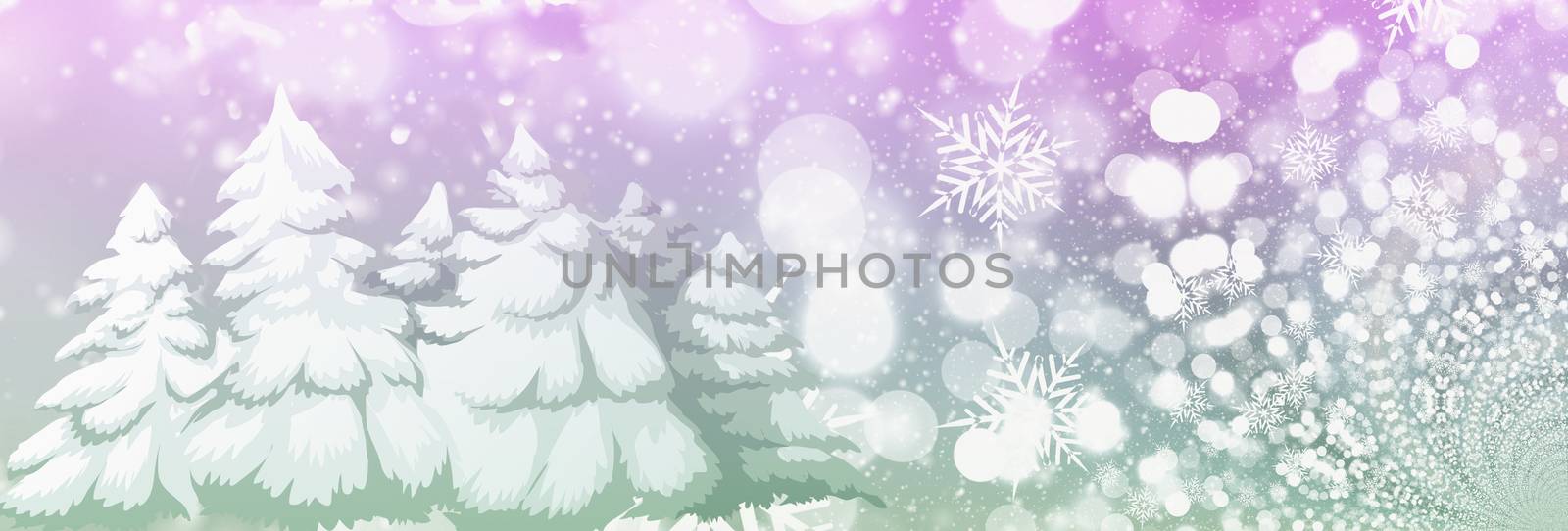 Background for Christmas greeting card with a picture of winter landscape.