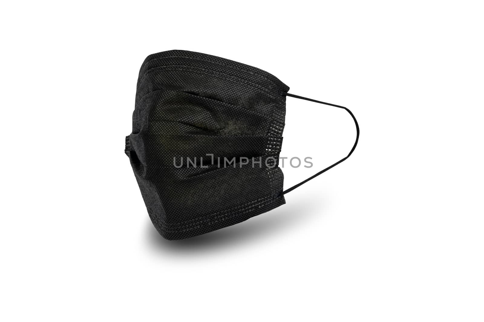 Black sanitary napkin mask for preventing spreading and respiratory infections isolated on white background, Social distancing and stop Coronavirus Covid-19 concept.