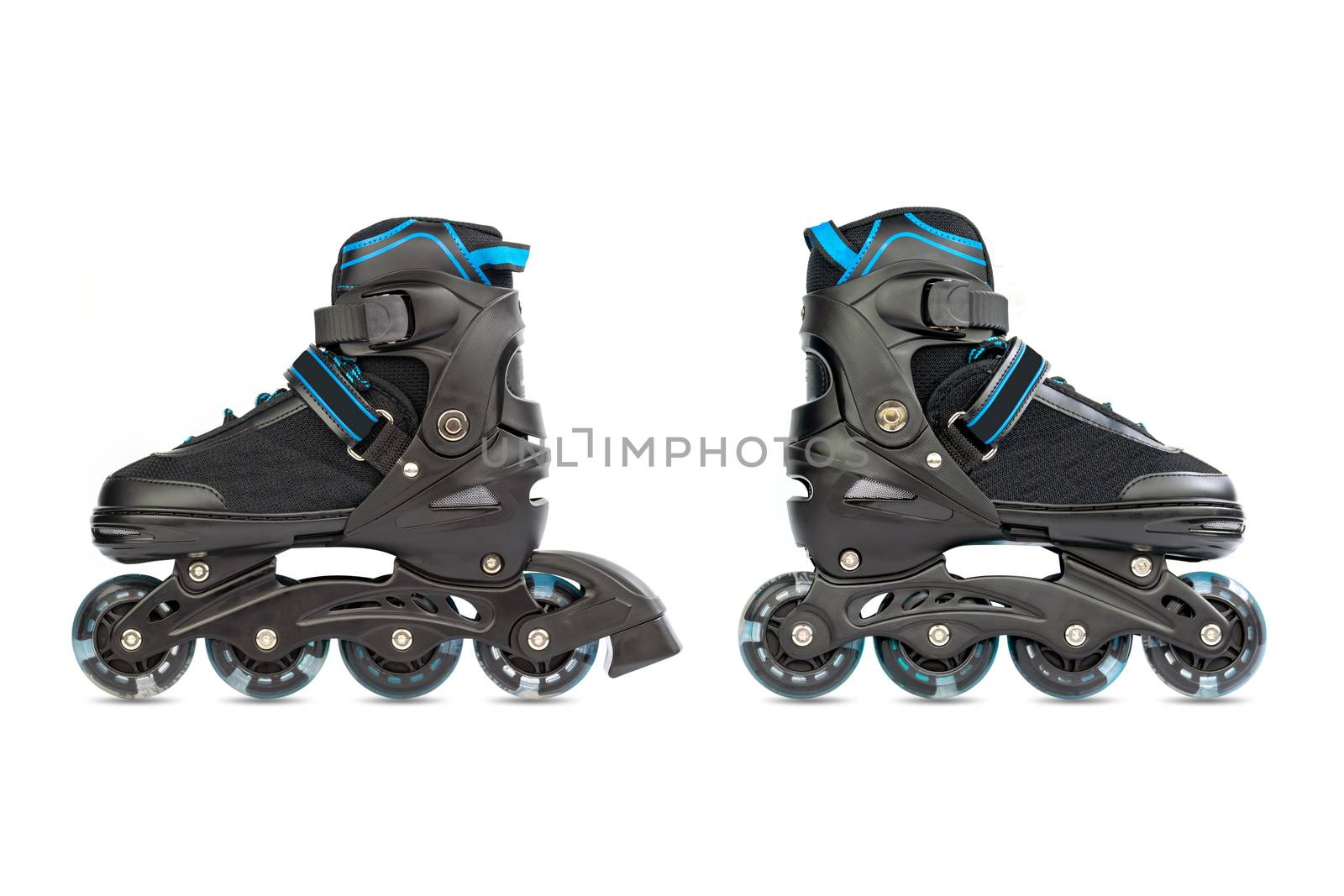 Pair of children's new inline skates isolated on white background.