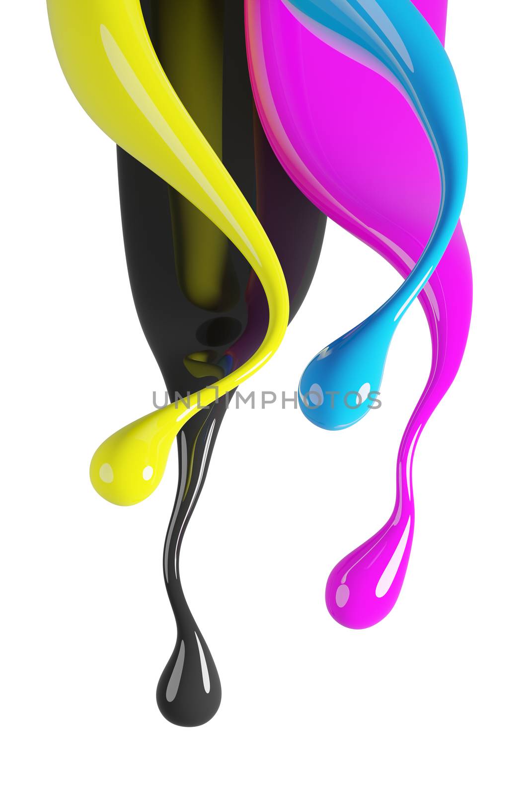 CMYK color splash isolated on white background 3d render by Myimagine