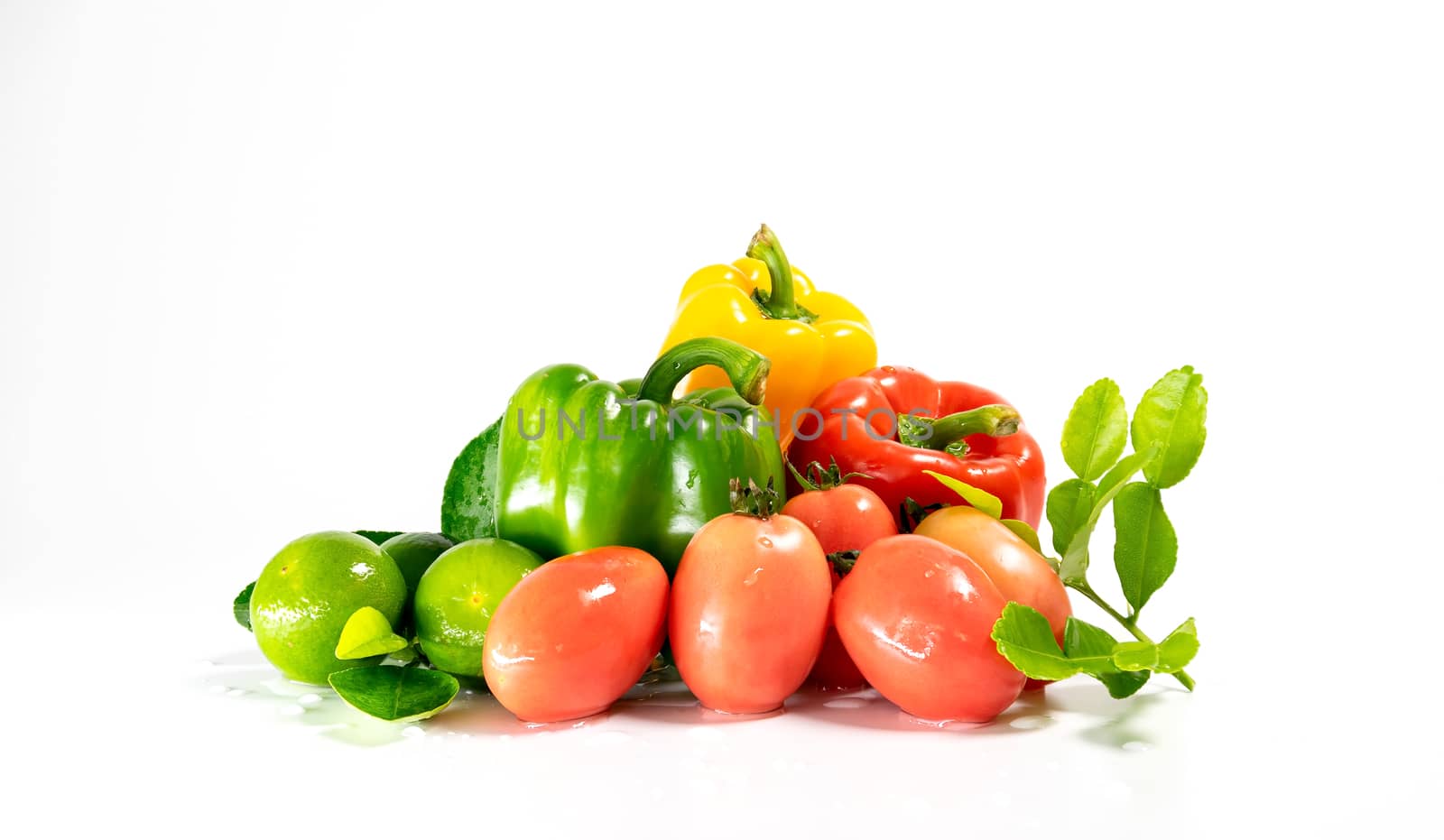 Group of fresh vegetables for cooking isolated on white background.