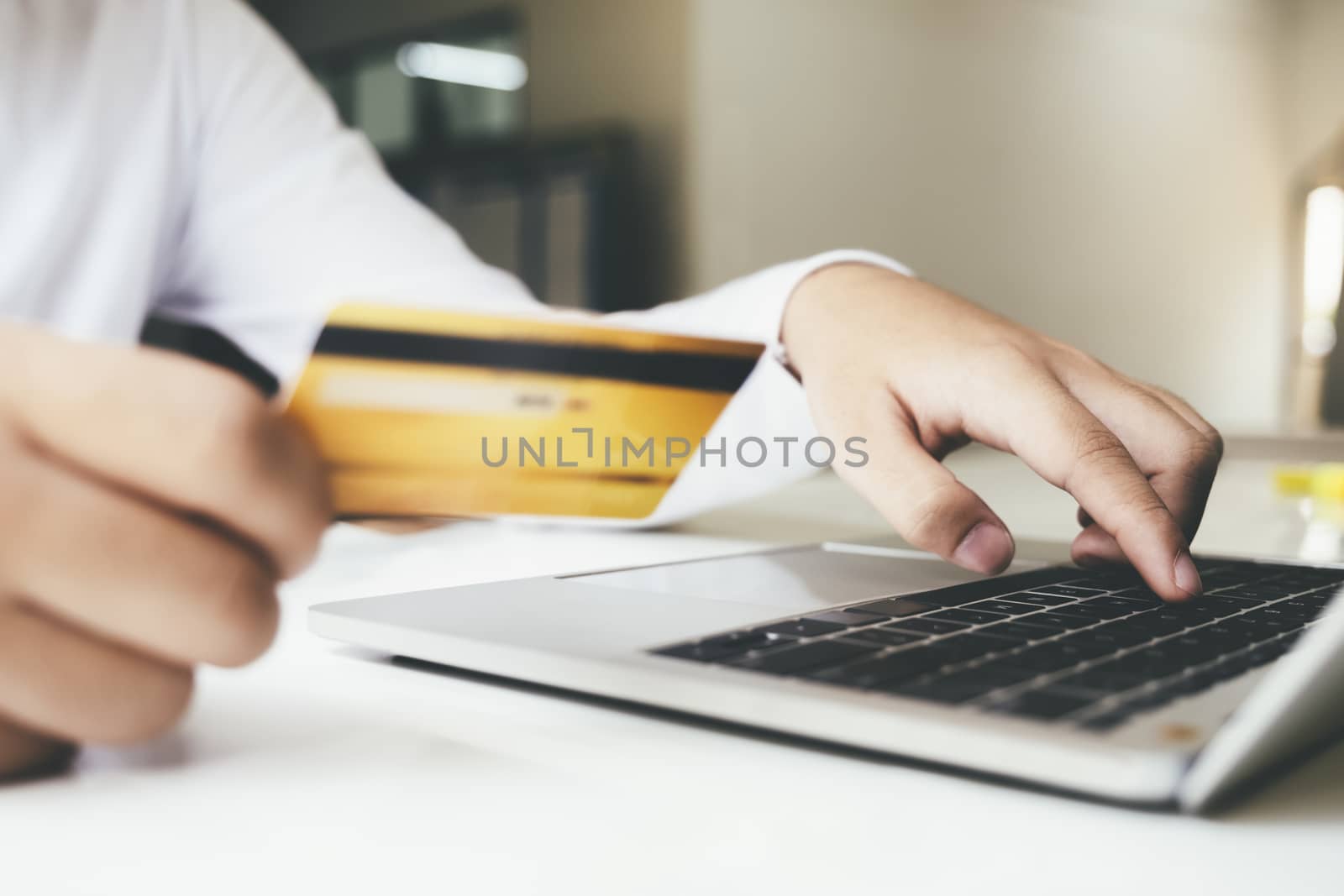 Business online shopping concept. People shopping and pay by credit card