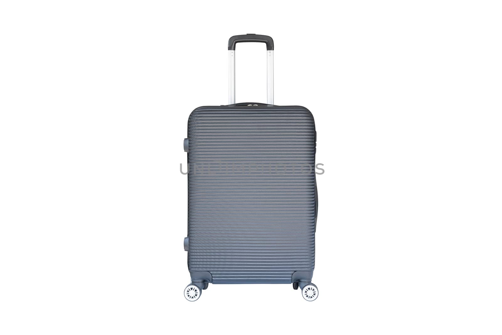Beautiful gray color travel luggage isolated on white background.