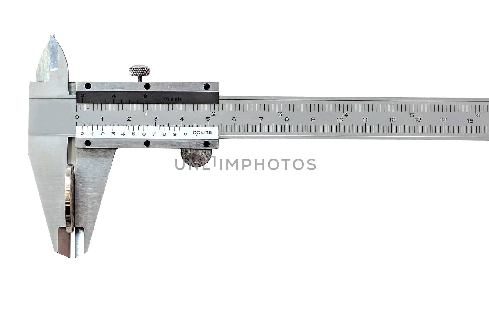 Vernier caliper is an indispensable tool in industrial applications for measuring the length, thickness, and depth of work pieces with precision, isolated on white background with clipping path.